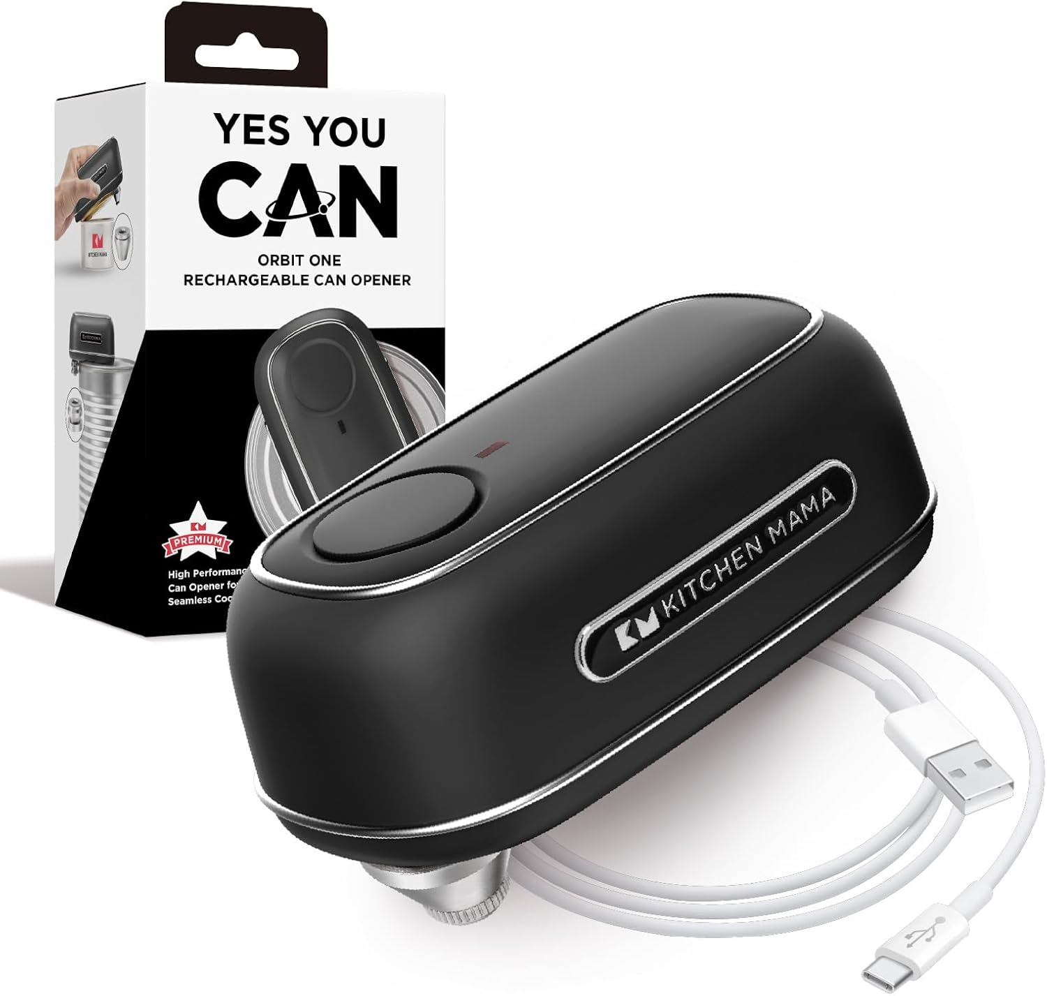 Kitchen Mama Orbit One Rechargeable Can Opener : Hands-Free Operation, Type-C Charging, Automatic Shut-Off, Smooth Edge, Professional-Grade Blade for Large Cans, Includes Elegant Storage Box (Red)