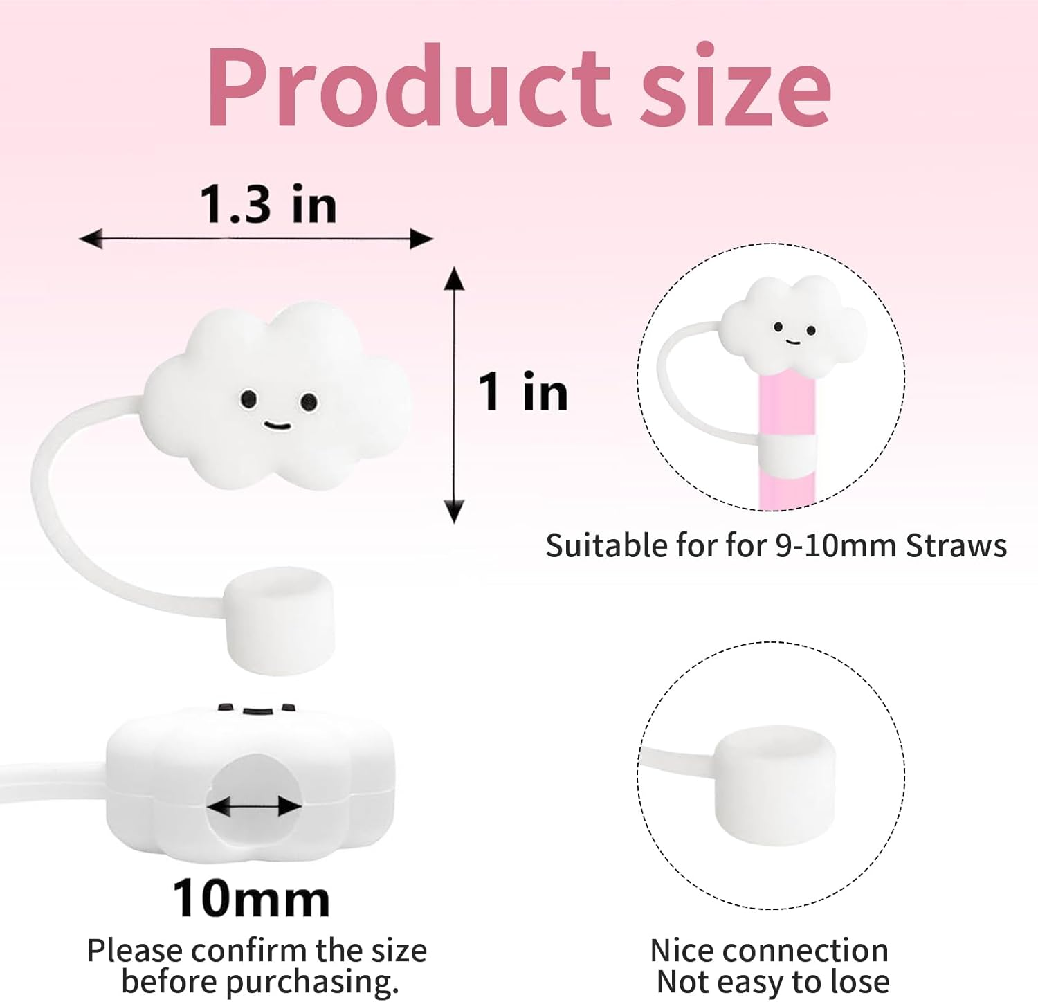 Straw Covers for Stanley Cup, 10Mm Dust-Proof Silicone Straw Toppers, Reusable Straws Cover Cap - 40/30 Oz Stanley Accessories.(8 PCS) - Rose-Pink image number 5