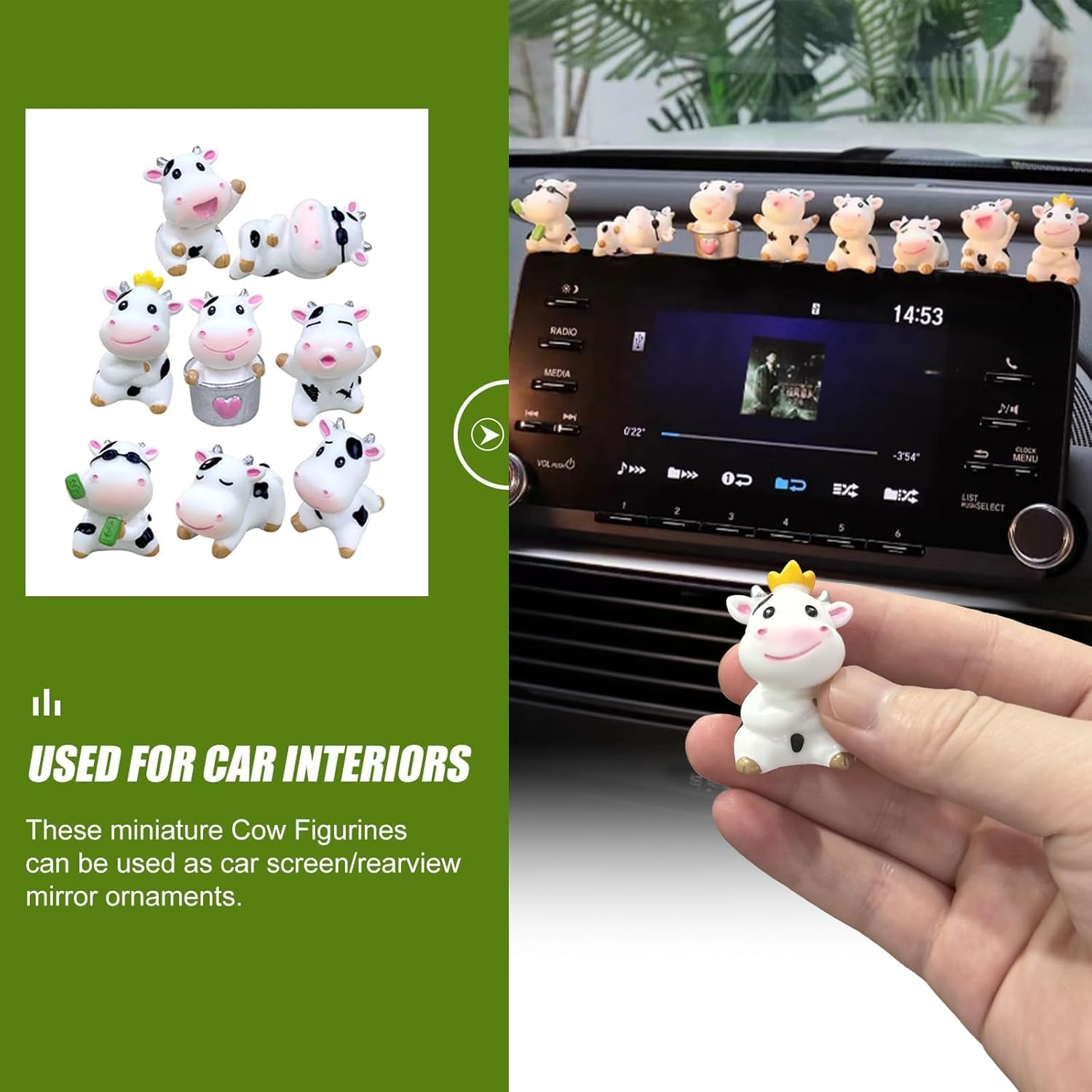 8Pcs Cute Cow Car Dashboard Ornaments - Vehicle Rear View Mirror/Dashboard/Touchscreen Top Funny Adorable Mini Decor Set, Cars Interior Accessories for Women Men (1, Cow) image number 6