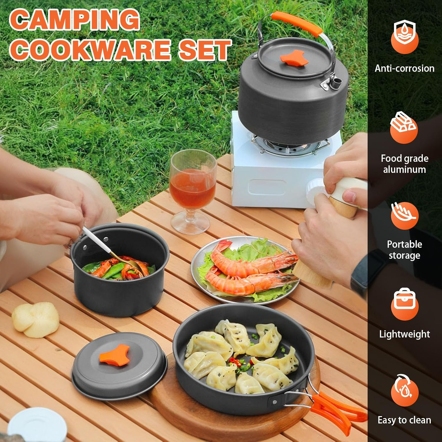 Eqiech Camping Cookware Set,Camping Pots and Pans Set,Lightweight Foldable Pot, Frying Pan, and Kettle,For Backpacking, Outdoor Camping Hiking and Picnic image number 5