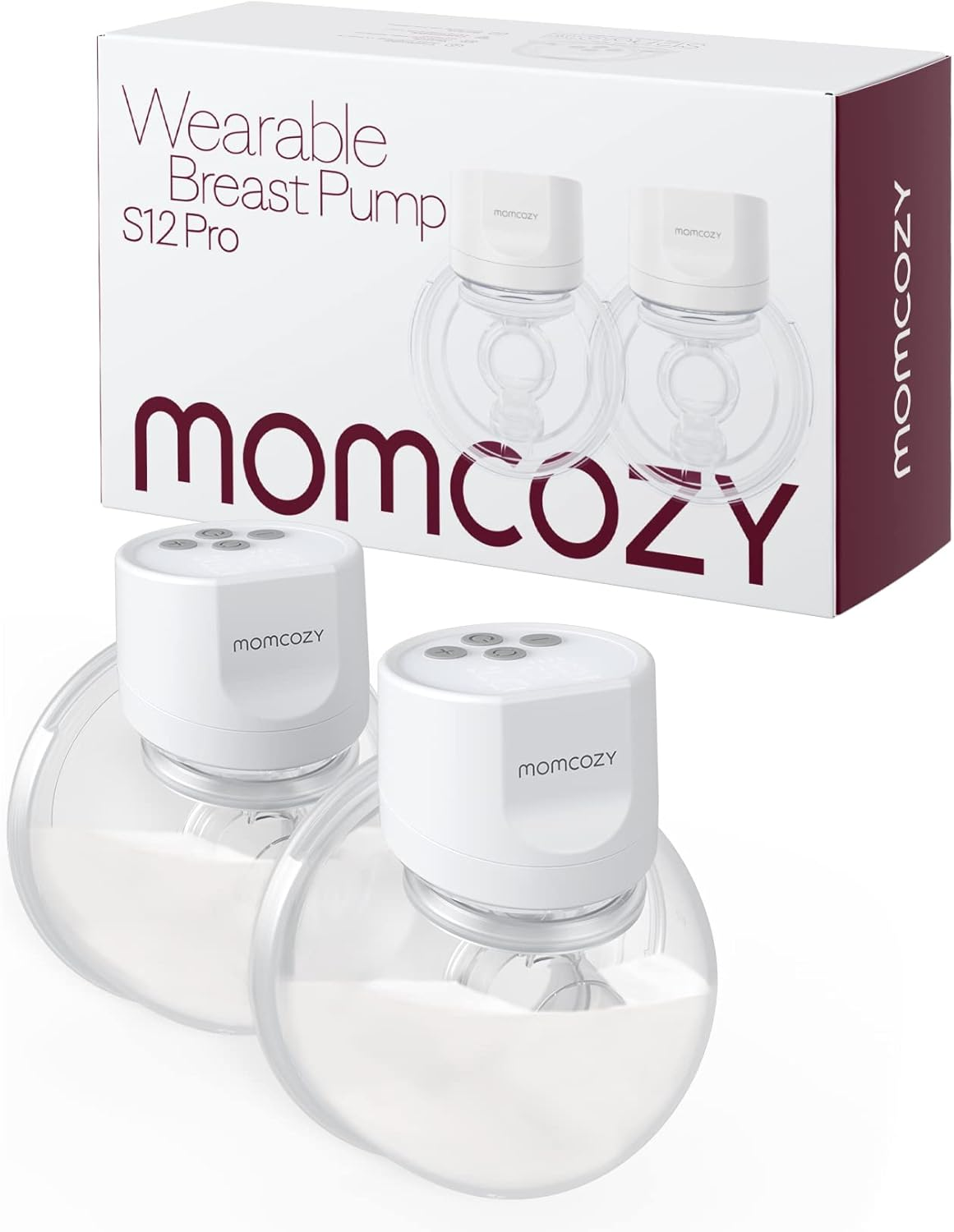 Momcozy Breast Pump Hands-Free S12 Pro, Wearable & Portable Pump with Soft Doublefit Flange 24Mm, 3 Modes & 9 Levels Electric Breast Pump Portable for Easy Pumping, Smart Display (White, 2 Count) image number 1