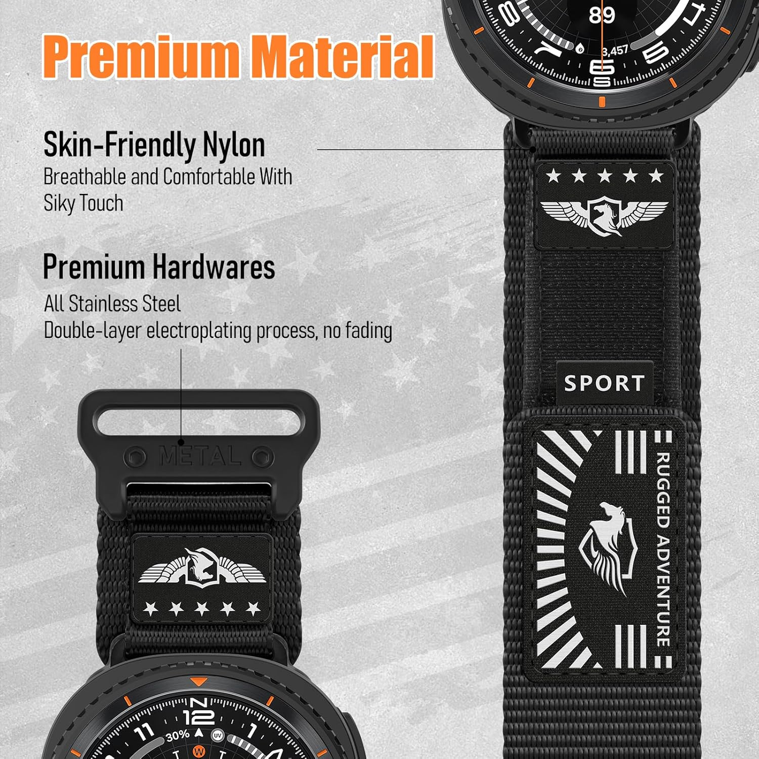 Rugged Nylon Band for Samsung Galaxy Watch 8 Band 40Mm 44Mm/Galaxy Watch 8 Classic Bands 46Mm Men Women, Soft Breathable Sport Strap Adjustable Wristbands for Galaxy Watch 8 Band image number 3