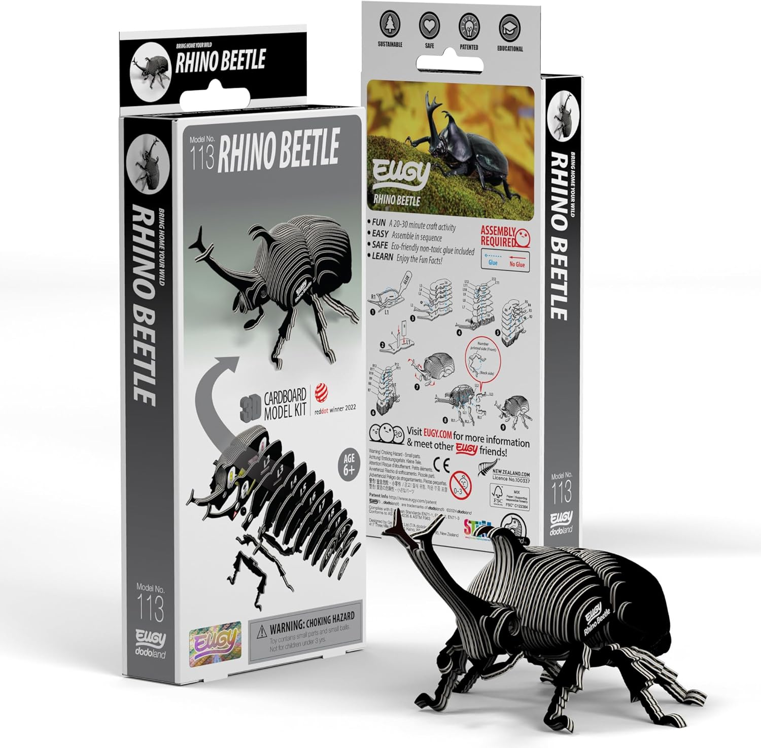 EUGY 113 Rhino Beetle 3D Puzzle - 34 Piece Eco-Friendly Educational Toy Puzzle for Boys, Girls & Kids Ages 6+ image number 2