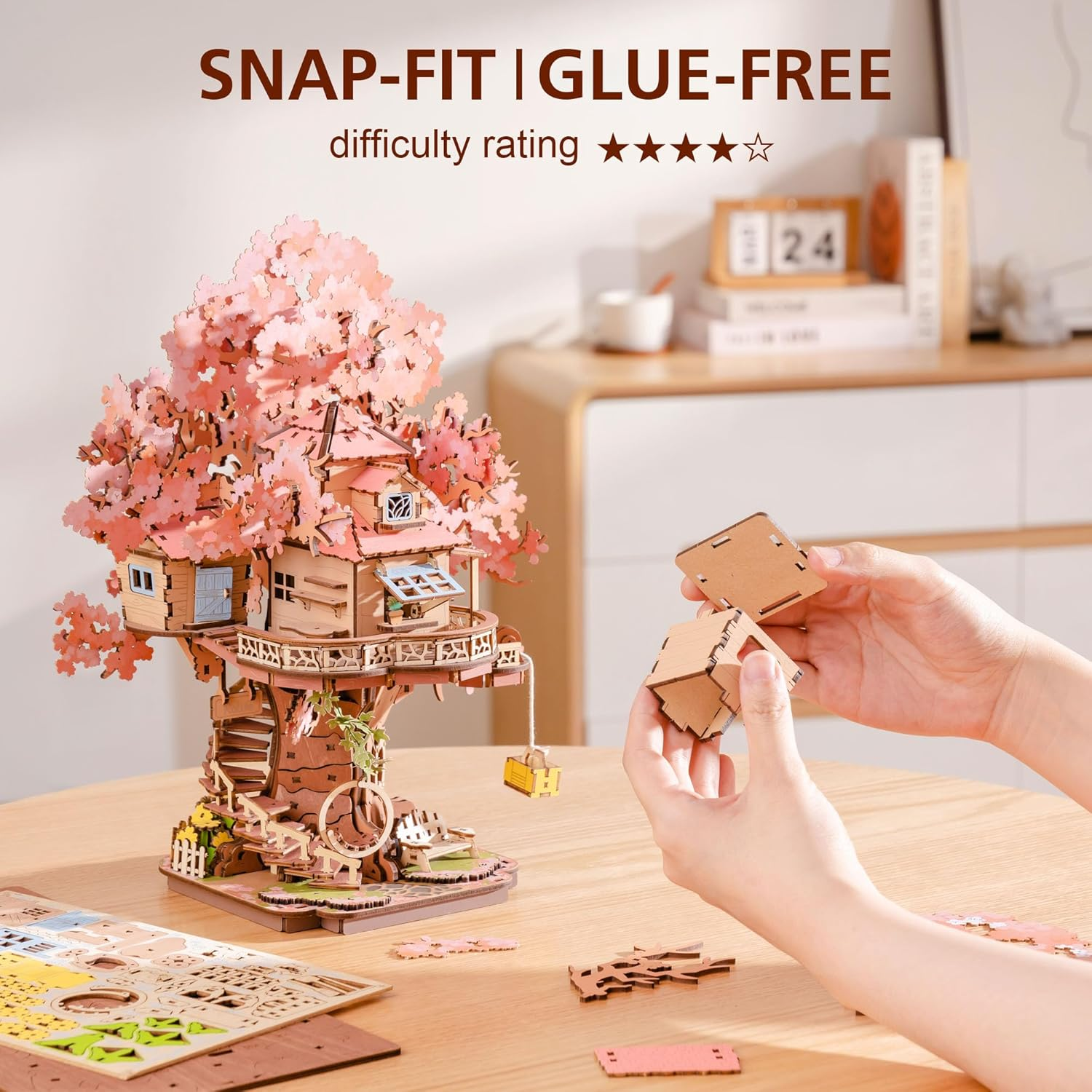 Rolife 3D Puzzles for Adults, Cherry Blossom Bonsai Tree Plants, Japanese Sakura Tree House Flowers Building Set for Adults for Table Toys & Home Decor, Creative Birthday Girls&Boys (535 PCS) image number 1