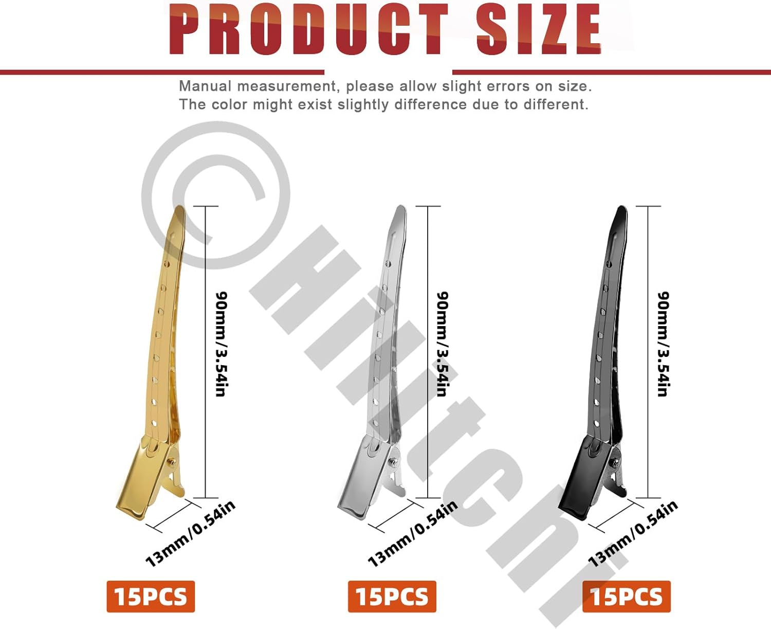 Hilitchi 45Pcs 3.5" Duck Billed Clips with Holes Metal Duck Billed Hair Clips Alligator Curl Clips Duck Bill Hair Clips Non-Slip Alligator Metal Clips for Hair Styling Sectioning(Silver, Gold, Black)