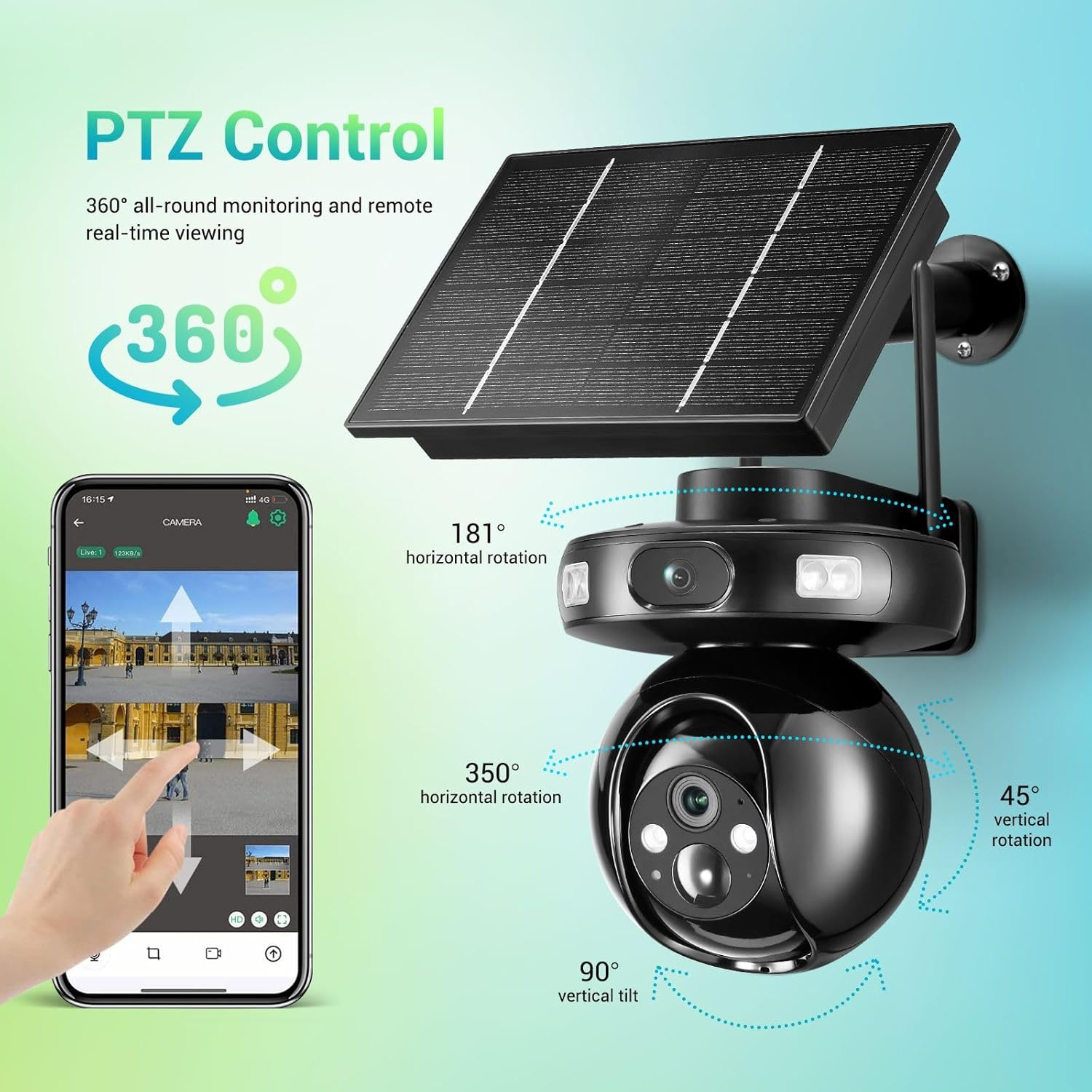 4G Home Security Camera Solar Powered Wireless CCTV Outdoor House Surveillance LTE Cellular Spy System with Dual Lens 4MP PTZ Motion Sensor Batteries image number 2