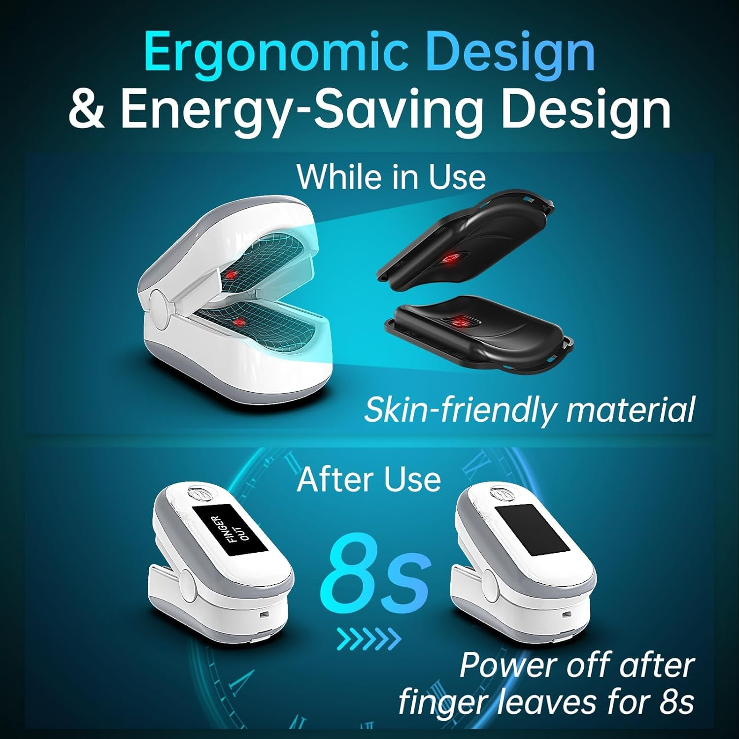 Pulse Oximeter, 4 Color OLED Display Oxygen Monitor Fingertip with 20 &times; Memory, Blood Oxygen Saturation Monitor (Spo2), Alarm & Brightness Adjustable, Batteries & Lanyard image number 5