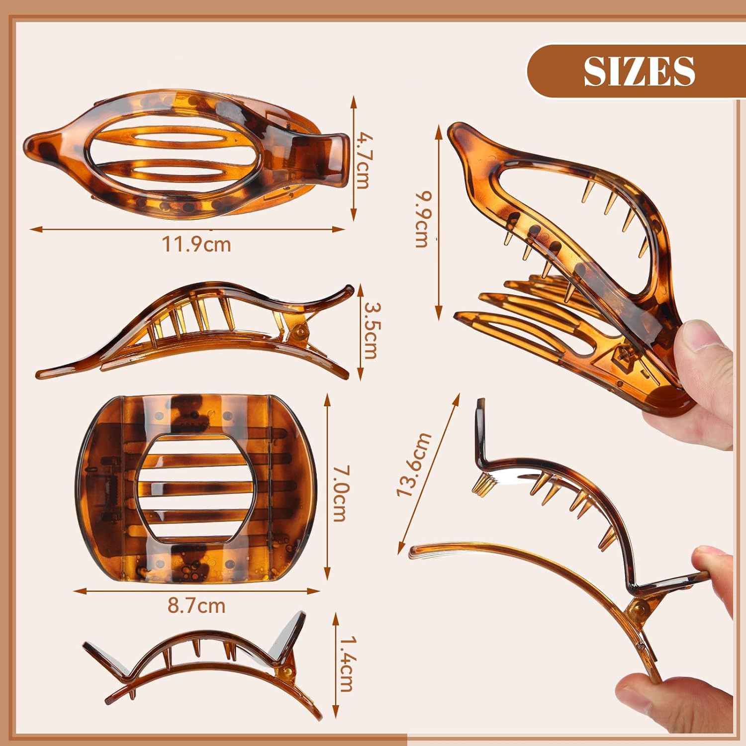 Charmburst Pack of 8 Hair Clips, 2 Styles French Flat Claw Clips, Tortoiseshell Pattern Hair Clips, French, Large Hair Clips for Thick and Thin Hair image number 3