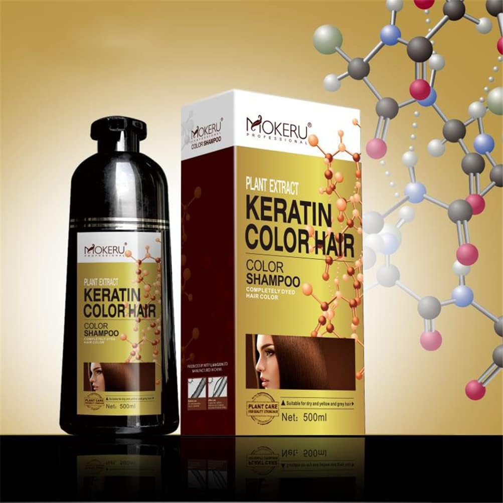 500Ml Herbal Natural Black Hair Color Shampoo Keratin Long Lasting Fast Hair Dye Shampoo for Women Men Brown Color Dye for Men and Women, Regain Youth for Your Hair (Dark Brown) image number 5