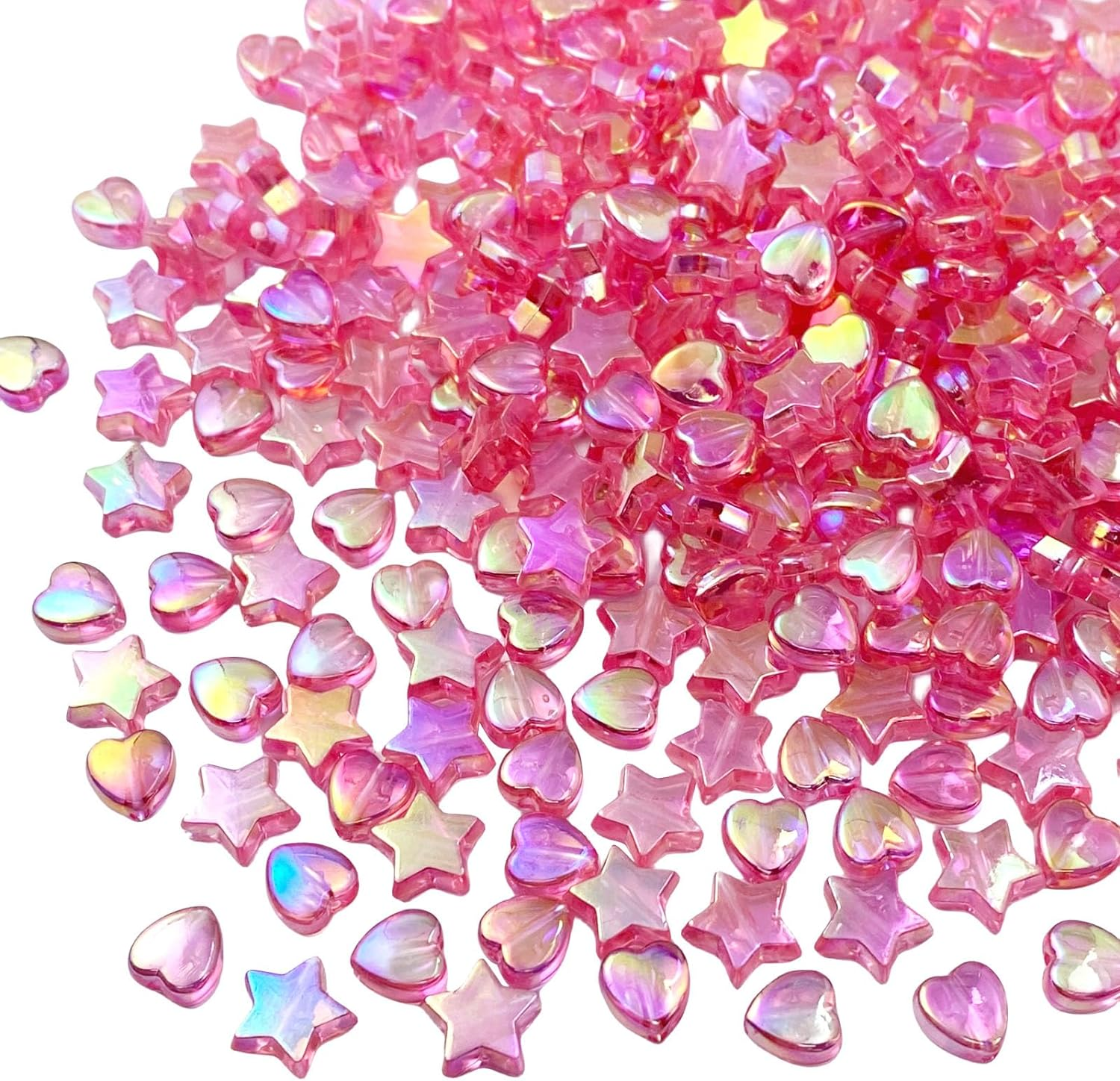 600 PCS Acrylic Beads Heart Star Shape Beads Clear Acrylic AB Colors Bead Assortments Colorful Flat Bead-In-Bead Loose Beads Spacer for DIY Necklace Bracelet Jewelry Craft Making (Deep Lake Blue AB)