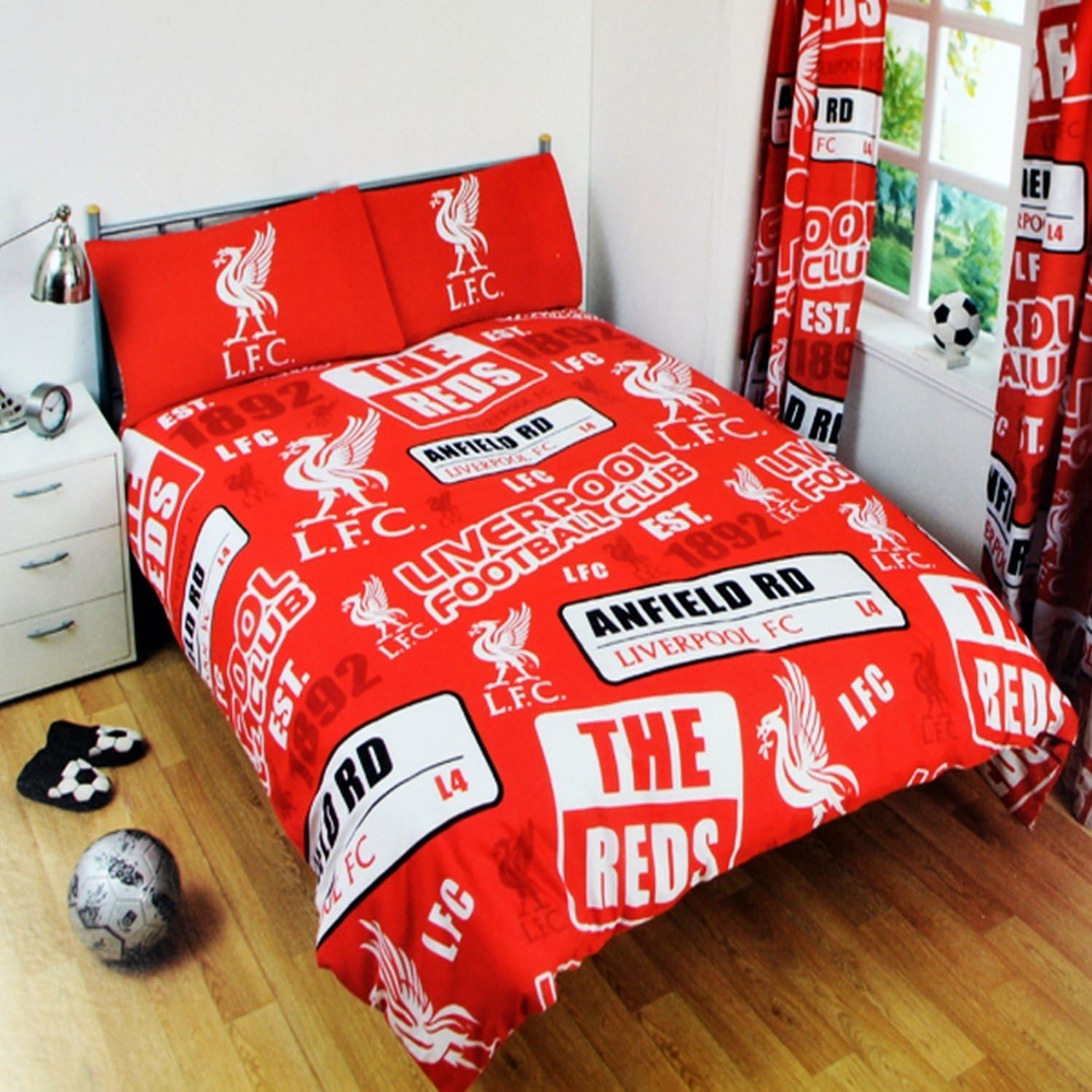 Liverpool FC Childrens/Kids Official Patch Football Crest Duvet Set (UK Size: Double) (Red) image number 1
