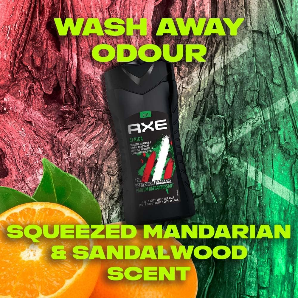 Axe Men'S Africa Squeezed Mandarin and Sandalwood Scent 3 in 1 Body, Face and Hair Wash 250 Ml (Pack of 2) image number 2