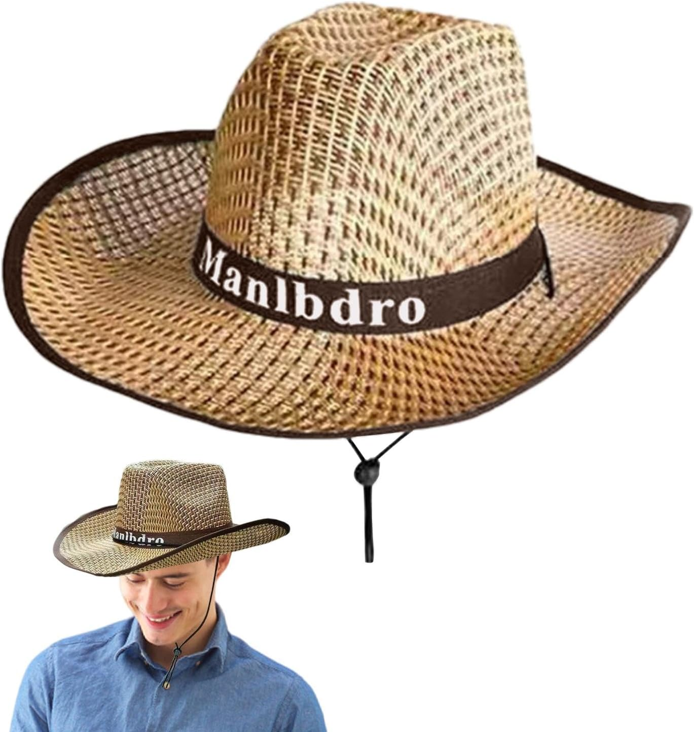 Fishing Straw Hats for Men, Fishing Cowboy Sun Hats, Outdoor UV Protection Sun Cap, Western Cowboy Hat for Gardening, Travel, Hiking, Camping - Blue image number 7