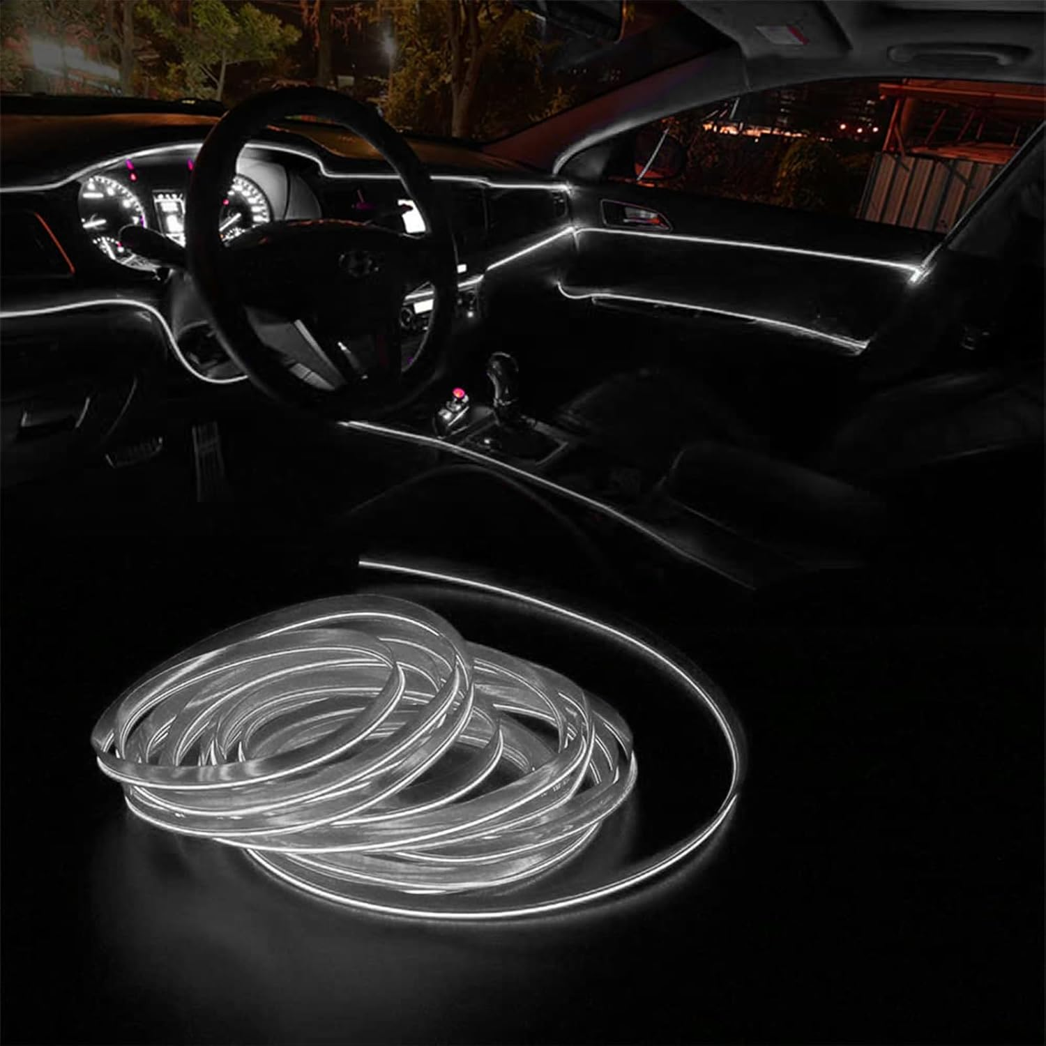 5M EL Wire Car LED Interior Strip Light USB Neon, USB Powered Neon Ambient Light Kits for Auto Indoor Gap Decorations Dashboard Accessories & Decor (White) - White image number 6