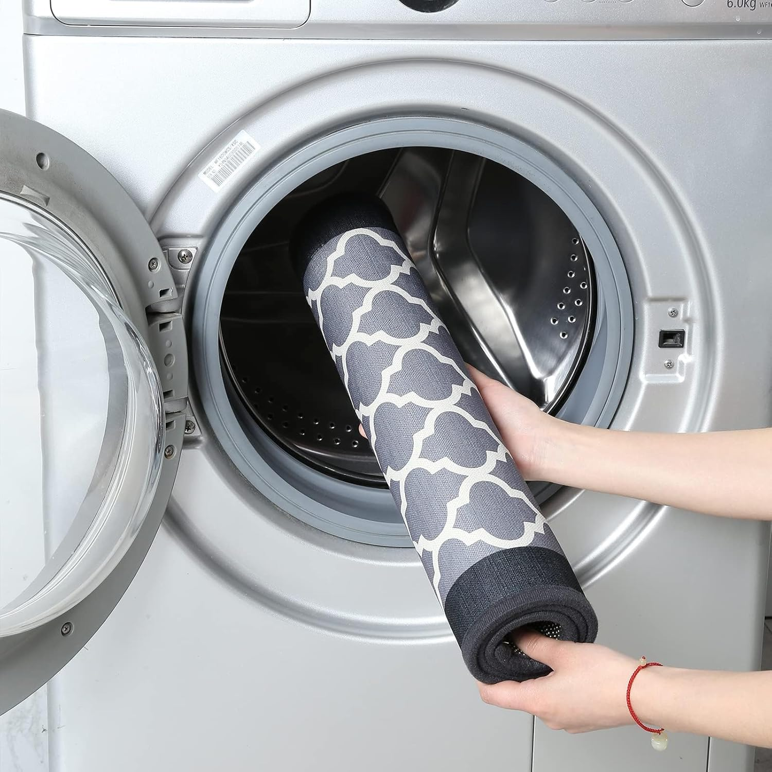 Non Slip Absorbent Kitchen Floor Mat for Standing Front Sink - Non-Skid & Comfort Kitchen Rugs and Mats, Door Mat for Laundry, Kitchen (Black Flower, 44 * 75+44 * 148 Cm) - Caramel image number 4