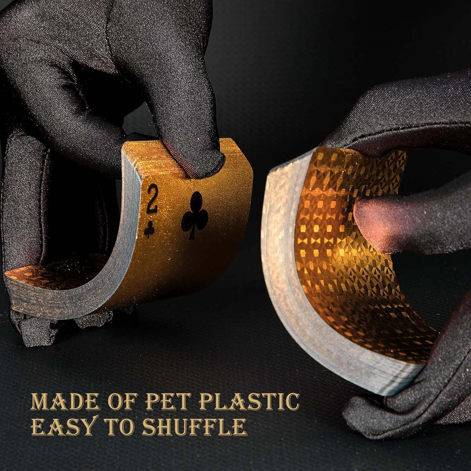 HENWUBEI 2 Decks of Black and Gold Playing Cards, Waterproof Plastic Cards with Gift Box, Game Tool for Home Game Party - Cool Gold and Black Diamond image number 6