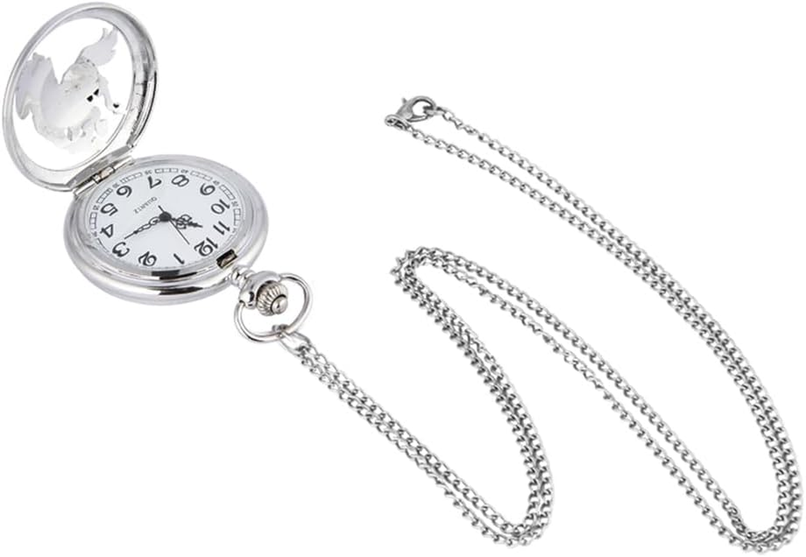 Gatuida Vintage Silver Pocket Watch with Chain, Creative Hanging Pendant for Decoration, Metal and Glass, and Women image number 4