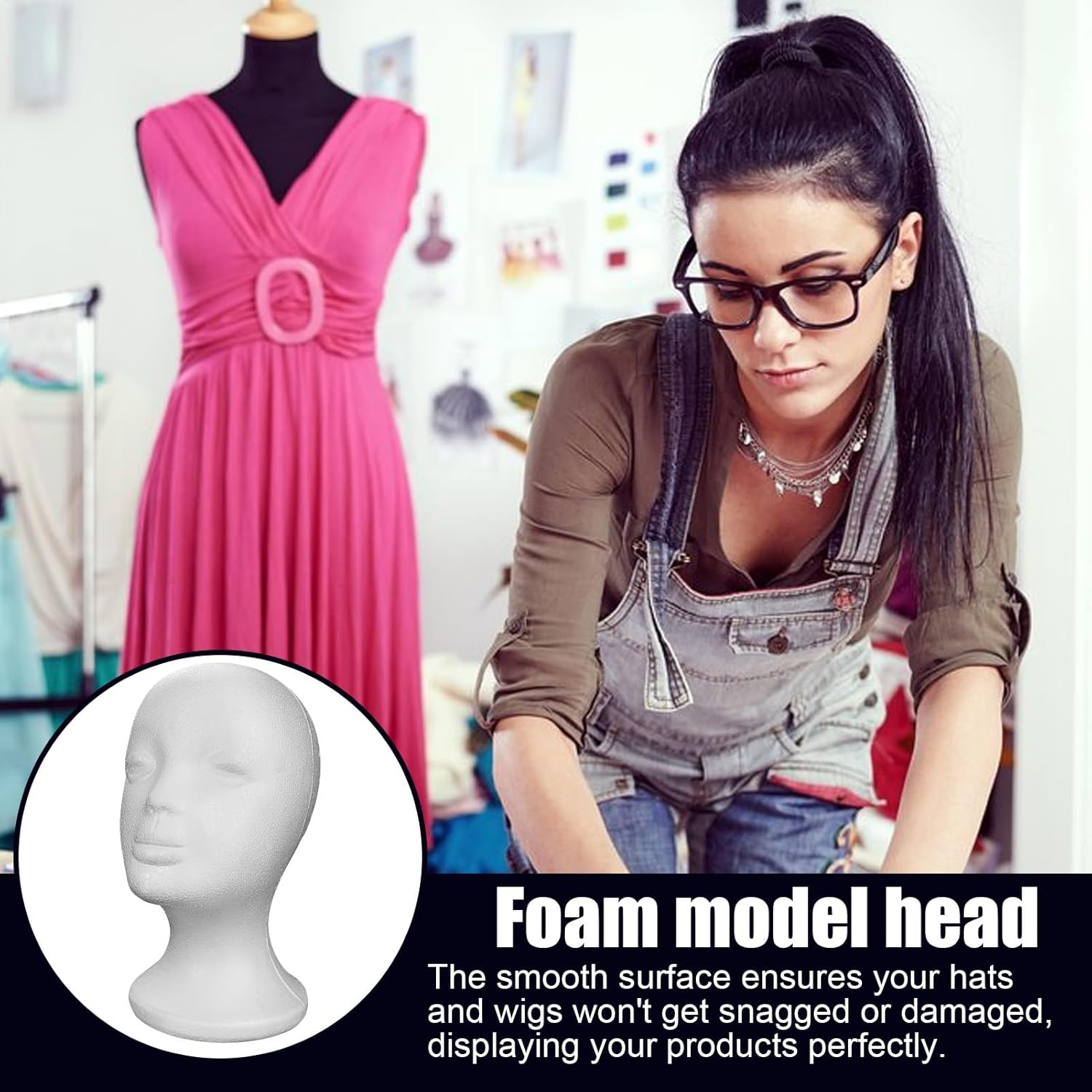 Fizepgo Foam Head Mannequin,Wig Display Mannequin | Manikin Display Model Support Props for Hairdressing Arts Hats Hairpieces Beauty Salon Headphones Halloween image number 5