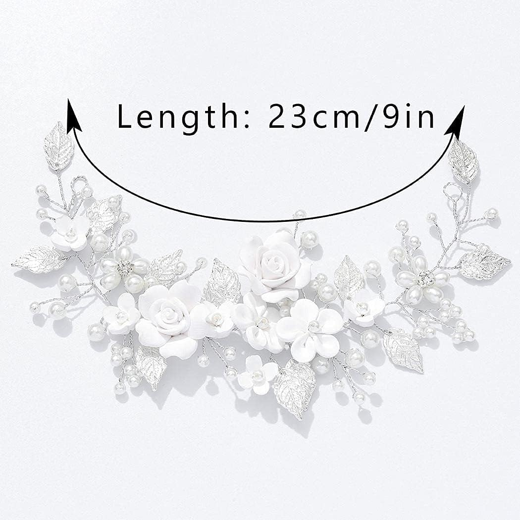 Norhogo Bridal Hair Vine, Flower Wedding Hair Vine, Silver Bridal Headpiece, Pearl Accessories for Women and Girls, Silver Flower Headband with Leaves and Crystal Beads image number 1