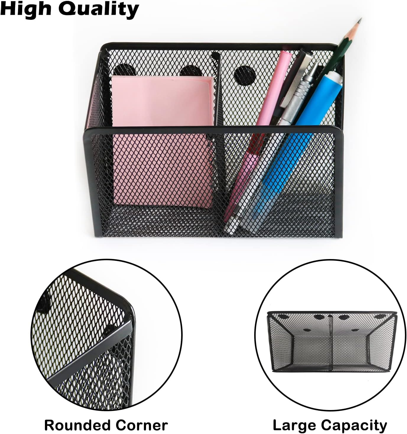 3Pcs Magnetic Pencil Holders, FHDUSRYO Magnetic Metal Storage Basket Organizer, Magnets Mesh Pen Marker Holders with Large Compartments for Whiteboard Refrigerator Office School Locker Kitchen image number 1