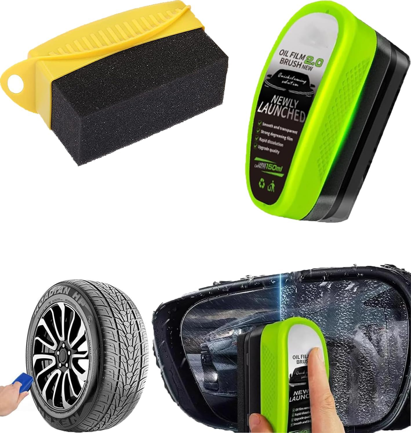 Car Tire Waxing Sponge Tire Shine Applicator + Oil Film Cleaning Brush Car Windshield Oil Film Cleaning Set, Reusable image number 4