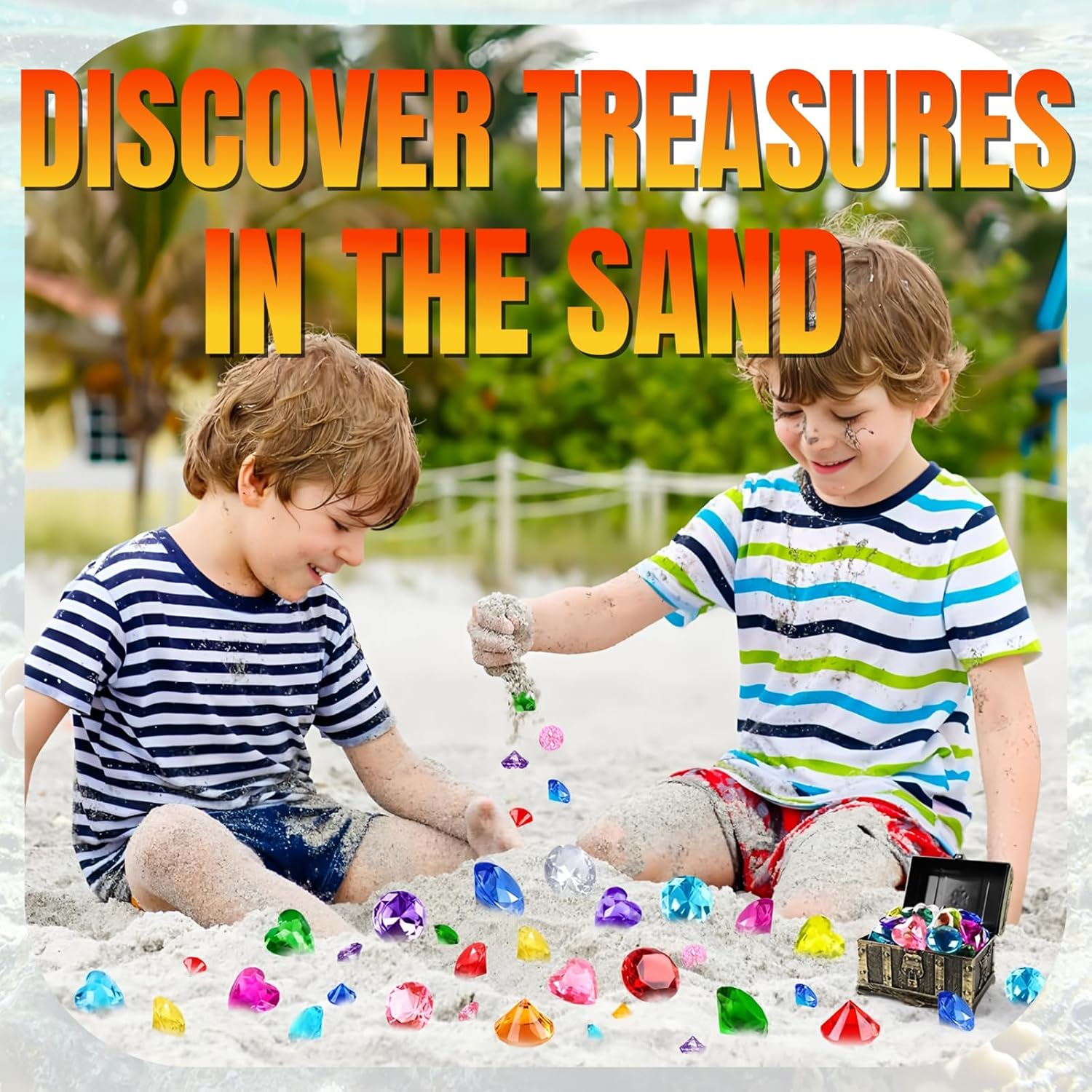 Diving Gems Pool Toys, Big Colorful Diamond with Pirate Treasure Chest - Summer Underwater Gem Swimming Training Diving Toys, Swimming Training Gift Toy (32) image number 2