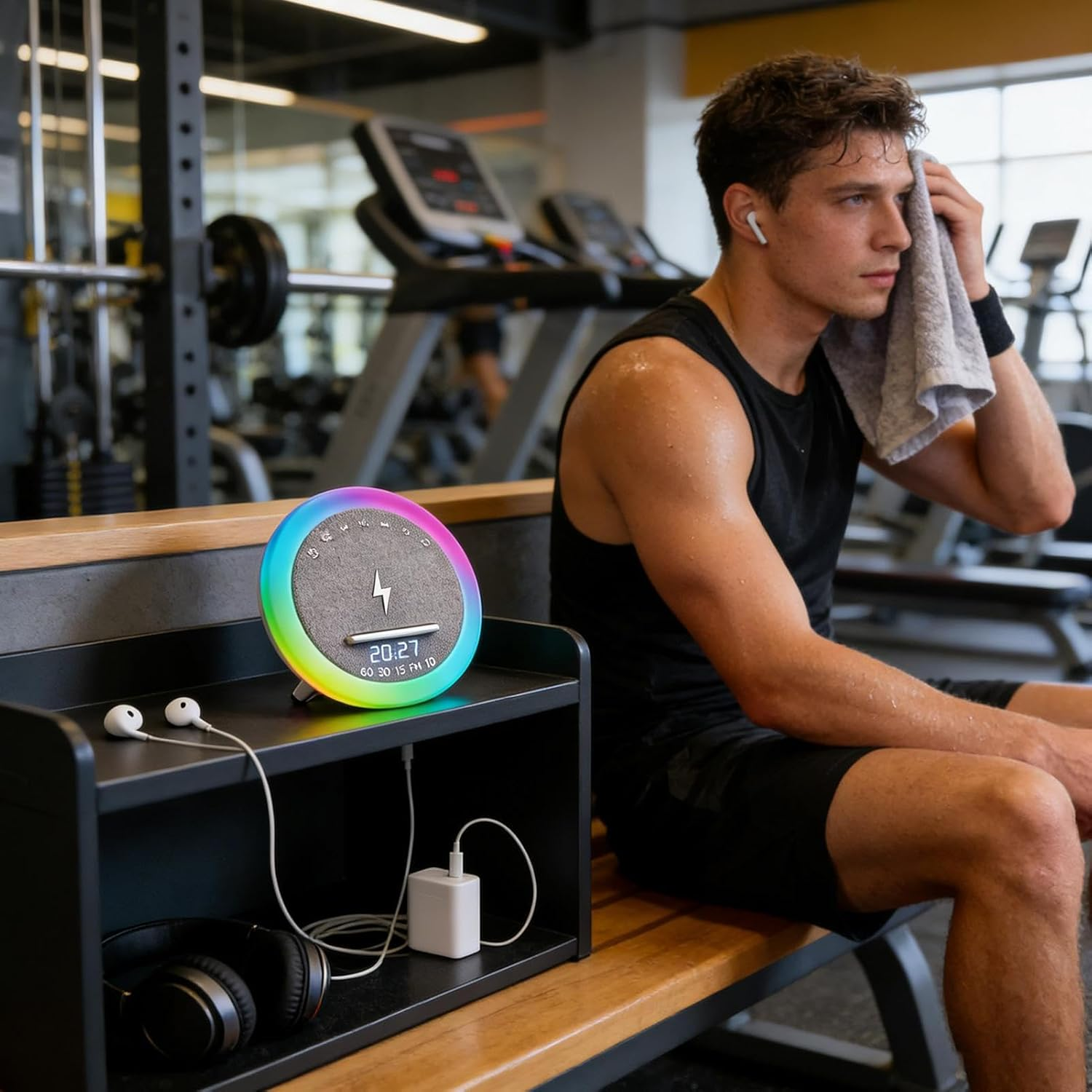 Portable Speaker - 4-In-1 Fast Charging with Night Light | Portable Speaker Desk Phone Holder,For Home Bedroom Living Room Office Apartment Bar Travel Camping image number 3