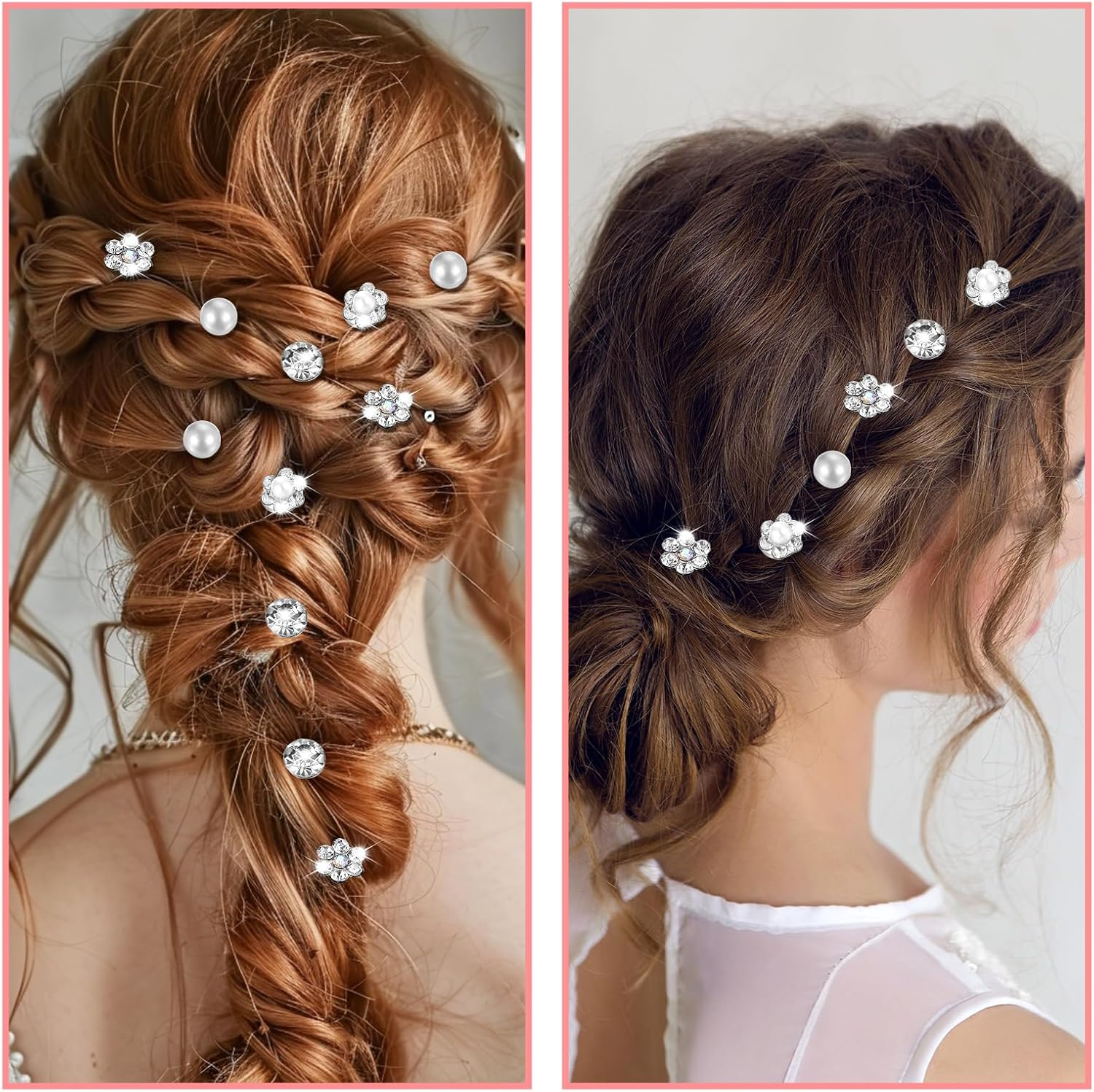 48Pcs, 4 Styles Rhinestone Crystal Pearl Twisters Spiral Set, Flower Jewels Hair Pins Silver Coil Accessories for Women, Bride, Bridesmaids, Wedding, Prom, Party and Special Occasion