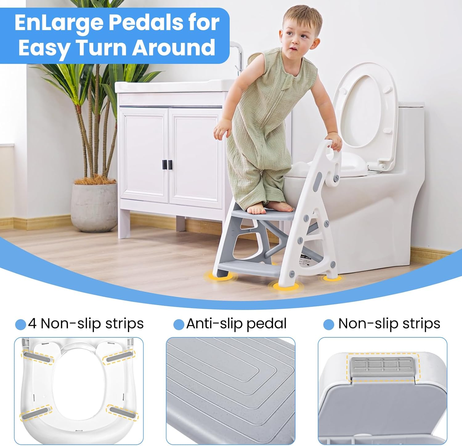 Primlect Potty Training Seat, 2-In-1 Toddler Toilet Seat with Step Stool, Ultra-Stable Potty Chair Attachment, Adjustable Seat and Step Ladder, Non-Slip Design, Splash Guard for Boys and Girls(Grey) image number 2