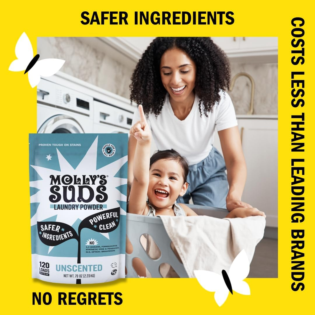 Molly'S Suds Unscented Laundry Detergent Powder, 120 Loads, Natural Laundry Soap for Sensitive Skin image number 2