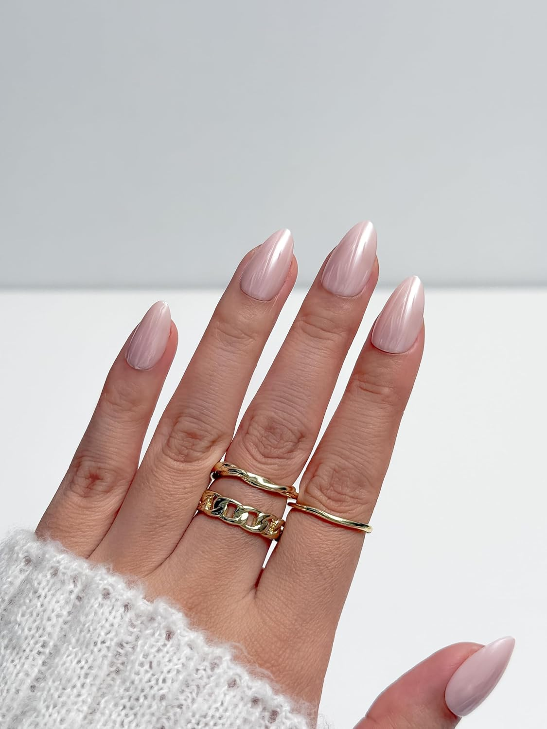 Bianco Sue Press-On Nails | Iridescent Blush Pink Almond False Nails, Reusable Stick-On Fake Nails with Adhesive Tabs and Glue | Salon-Grade Quality | Transparent Storage Box | 15 Sizes - 30 Nail Kit image number 1