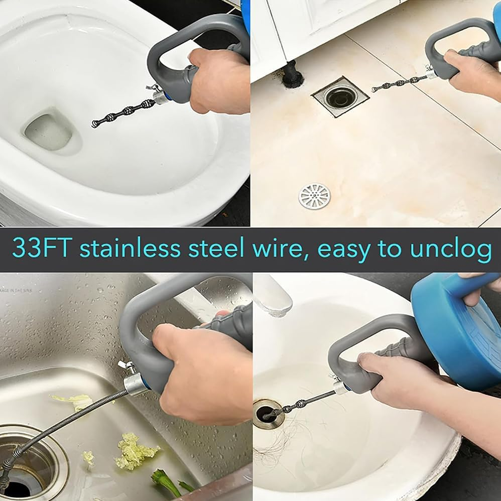 13 M Drain Clog Remover,Snake Auger,Hand Cranked Handle, anti Slip Handlez,Heavy Duty Plumbing Snake for Kitchen Sink, Toilet, Shower, Bathtub Clog Remover, Unclog Drain Hair Removal Tool image number 3