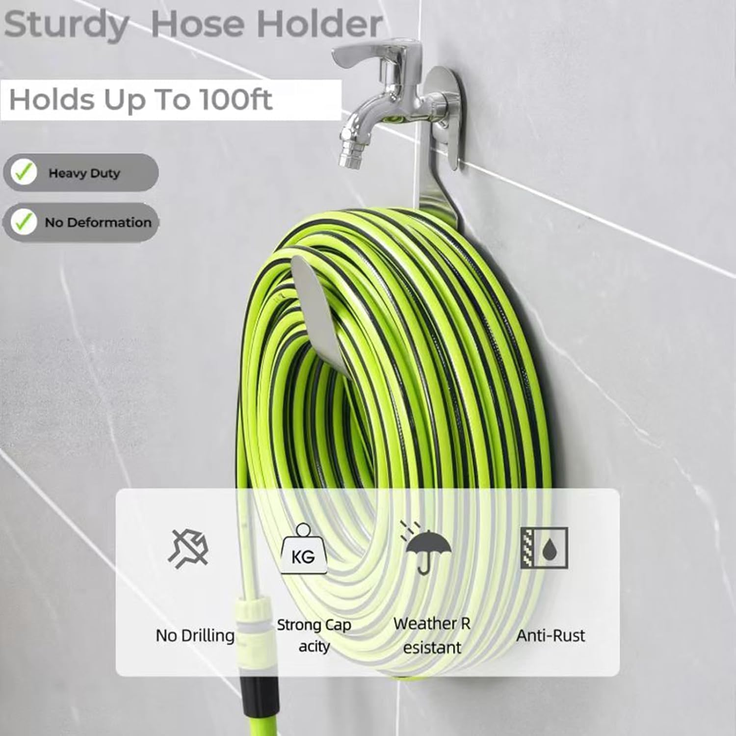 2 Pack Stainless Steel 304 Hose Holder, Heavy Duty Hose Hanger, Rust Resistant Anti-Corrosive Garden Hose Hanger, Lawn Hose Holder Small Hose, for Reel Water Spigot Tap Hook Garden Hose Stand image number 4