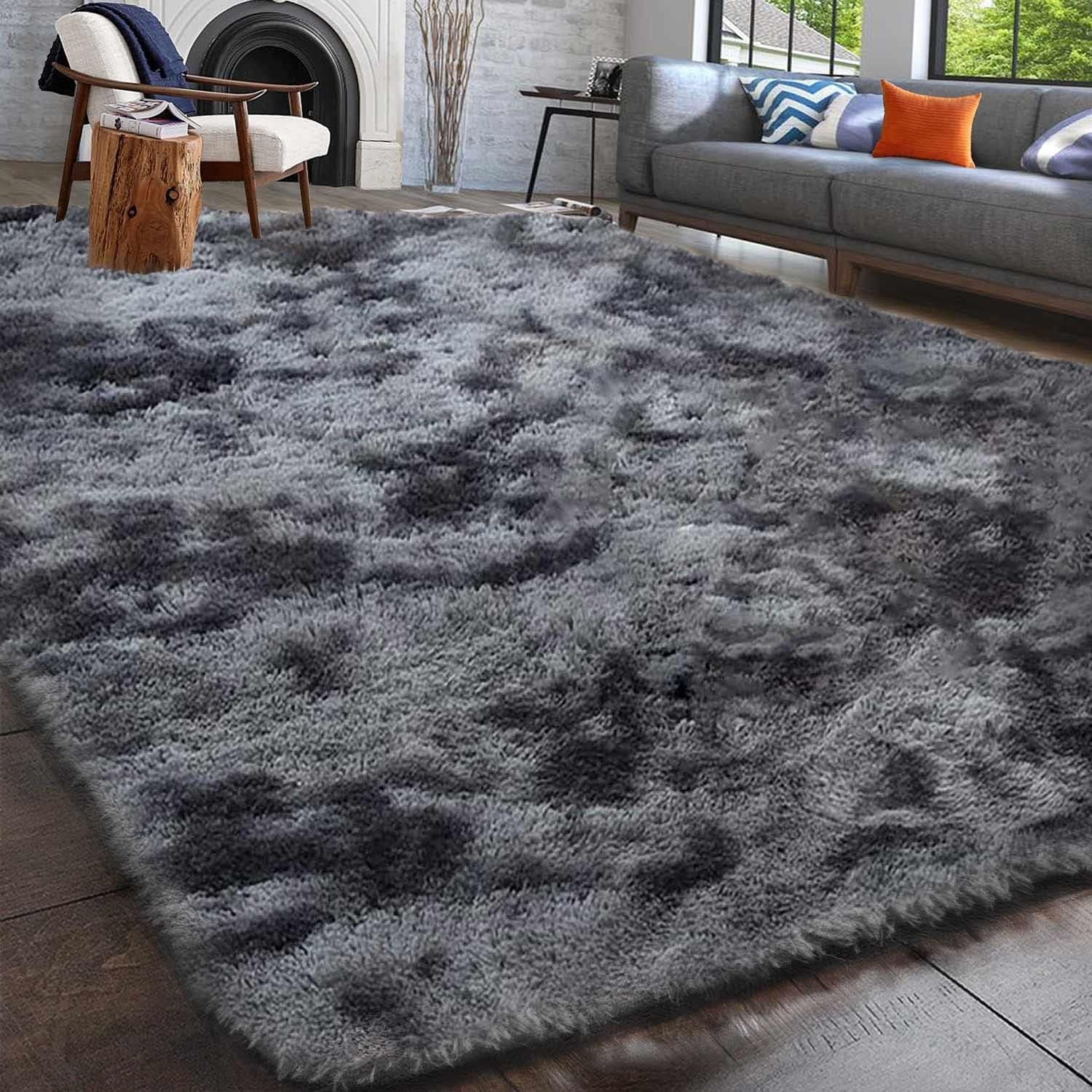 JURLEA Area Rug Fluffy Rugs Super Soft Shag Rug Modern Shaggy Plush Fur Rugs Indoor Anti-Skid Shaggy Area Rug for Living Room Dining Room Bedroom Home Decor Carpet Floor Rug (Black Grey, 160 X 230 Cm) image number 7