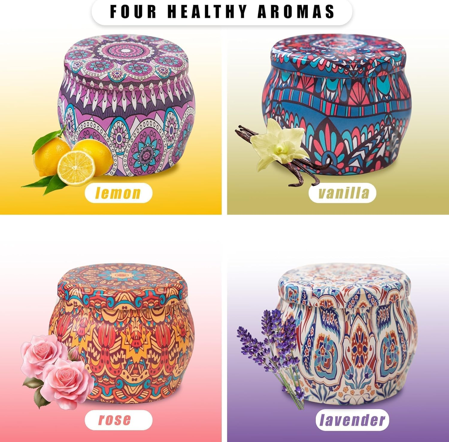 4 Pack Scented Candles Gift Set 130G X 4 Pure Natural Soy Wax, Portable Travel Aromatherapy Tin Jar DIY for Thanksgiving, Christmas, Valentine'S, Mother'S Day, Birthday, Women & Mom image number 1
