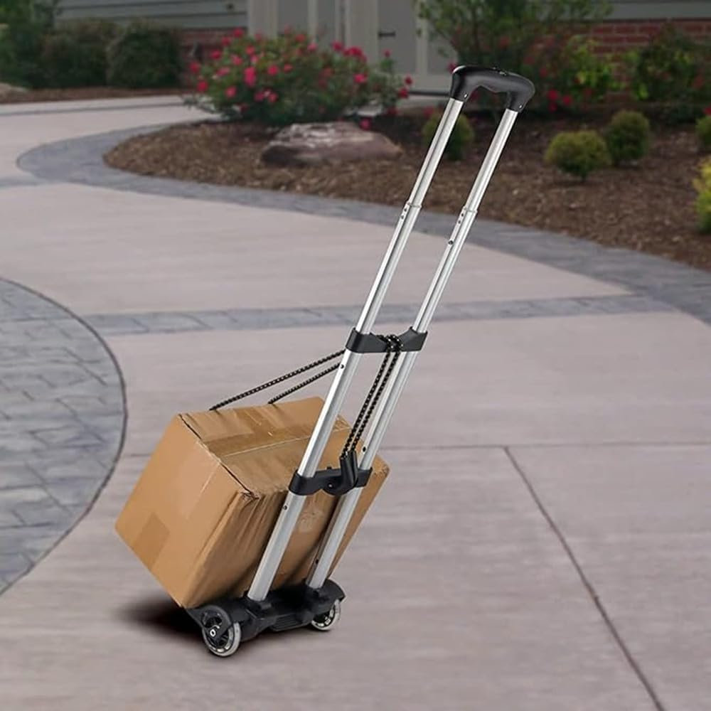 Small Folding Hand Truck Dolly with 2 Wheels, Platform Cart with Black & 2 Elastic Ropes for Luggage, Travel, Moving, Shopping, Office Use image number 1