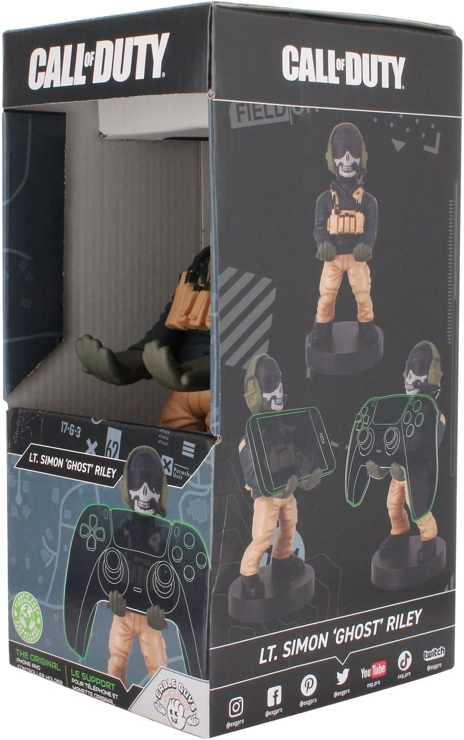 Power up Factory Exquisite Gaming: Call of Duty: Lt. Simon "Ghost" Riley - Original Mobile Phone & Gaming Controller Holder, Device Stand, Cable Guys, Licensed Figure image number 2