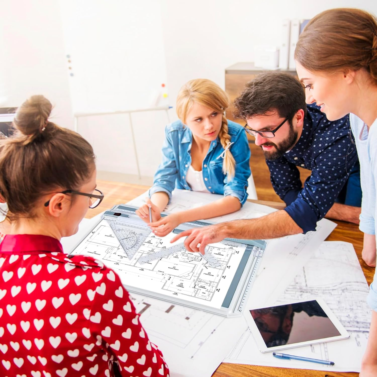 SOCROTO A3 Drafting Board Multifunctional Portable Drafting Table Graphic Architectural Sketch Portable Drafting Board with Clear Rule Parallel Motion and Angle Adjustable Measuring System image number 5