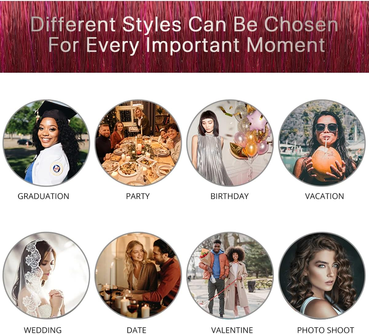 BERRYLION Wigs for Women|Short Bob Wig with Bangs|Synthetic Wavy Bob Wig with Air Bangs (Wine Red) image number 3