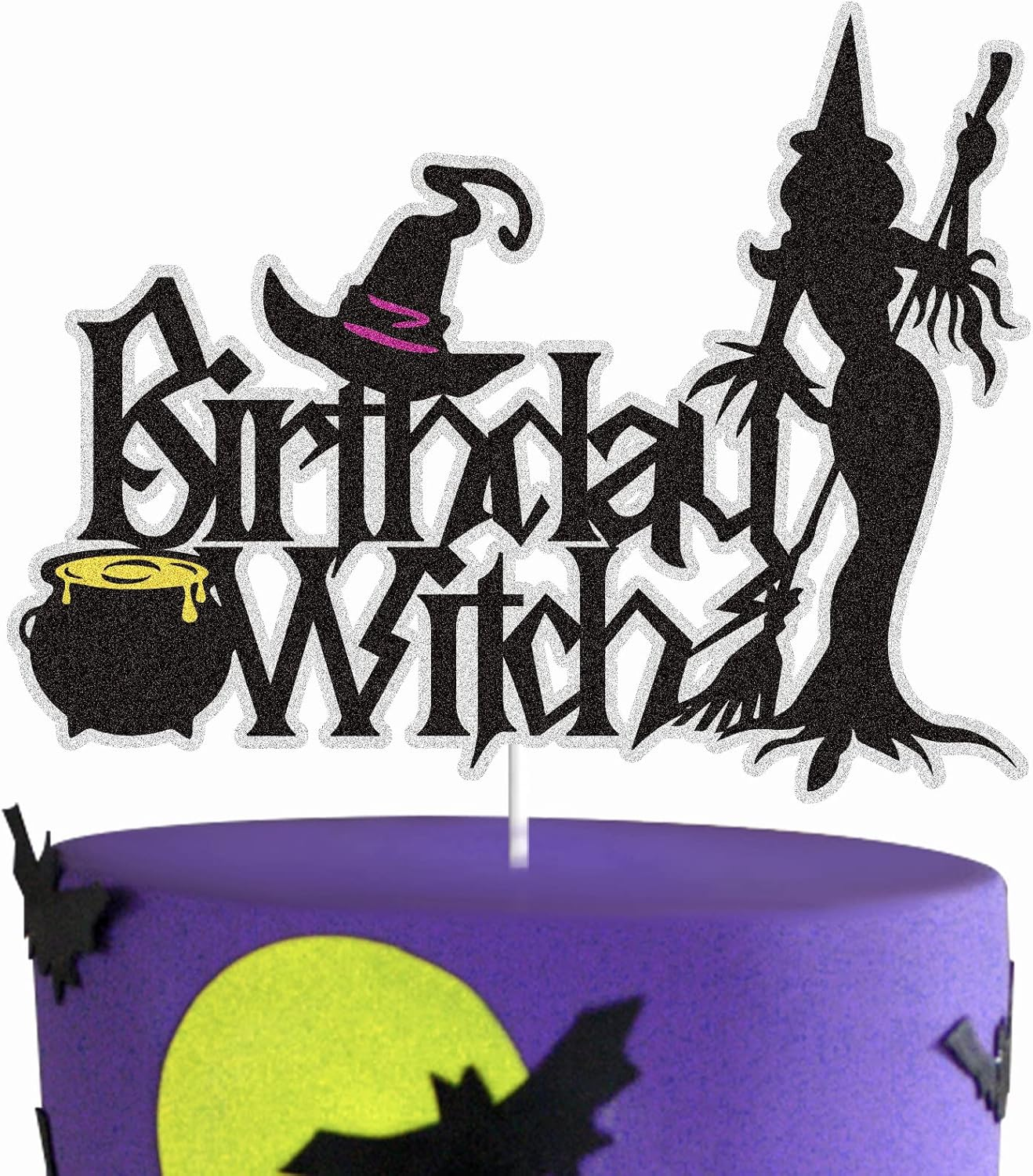 Happy Halloween Cake Topper Halloween Holiday Decorations Black Glitter Ghost House Pumpkin Moon Bat Themed Halloween Party Decoration Supplies