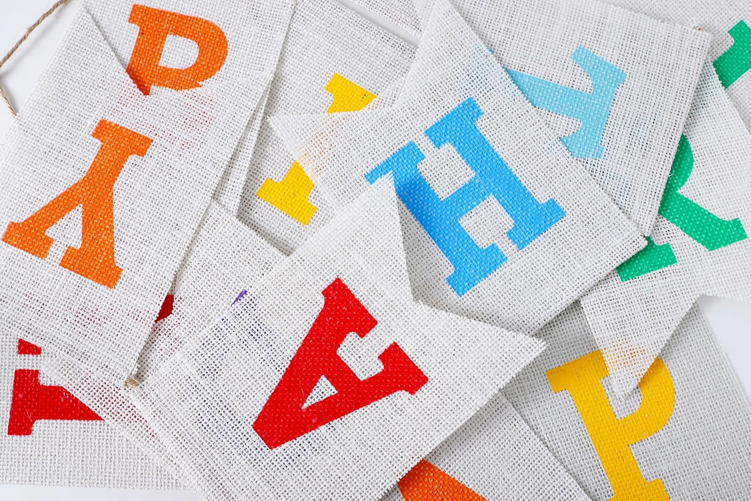 LOVENJOY Happy Birthday Banner Burlap Neutral Rustic Colorful Happy Birthday Party Decorations Bunting Sign image number 2