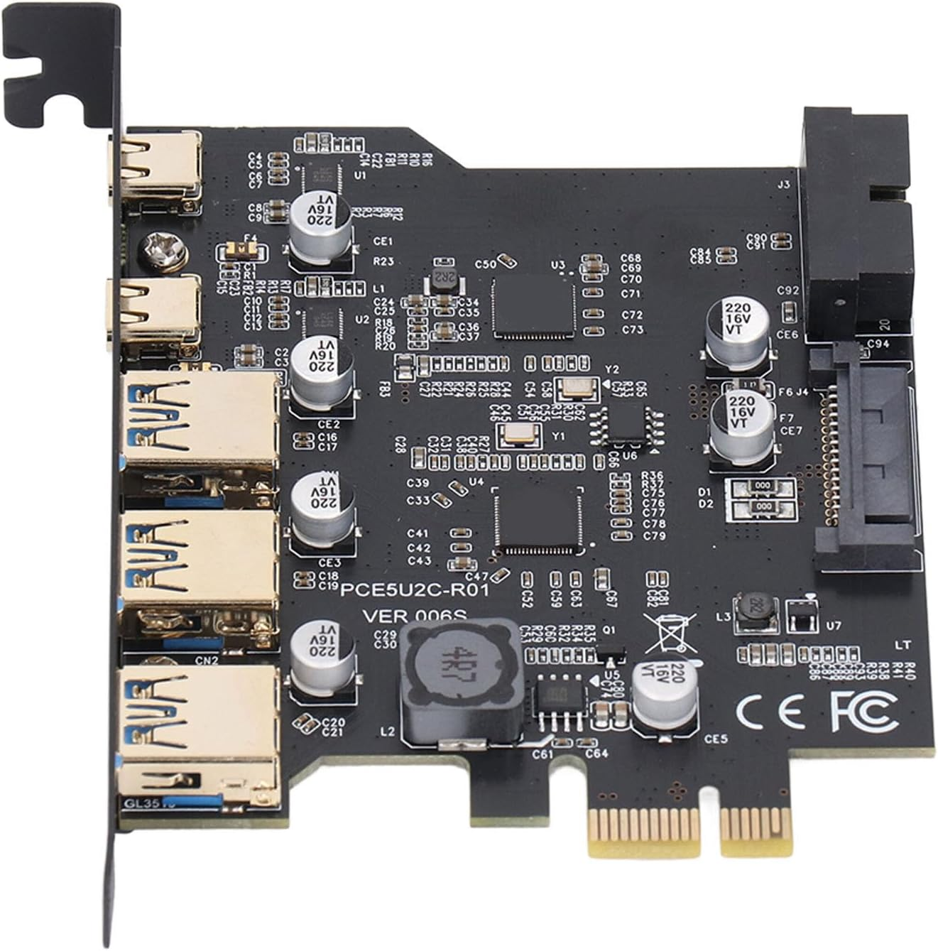 Ejoyous PCLE to USB 3.2 Expansion Card 2X Type-C+3X Type-A 5Gbps High Speed, Compatible with Win7-11/Os X/Linux, Stable and Non-Disconnecting, Adaptable for Desktop Computers image number 5