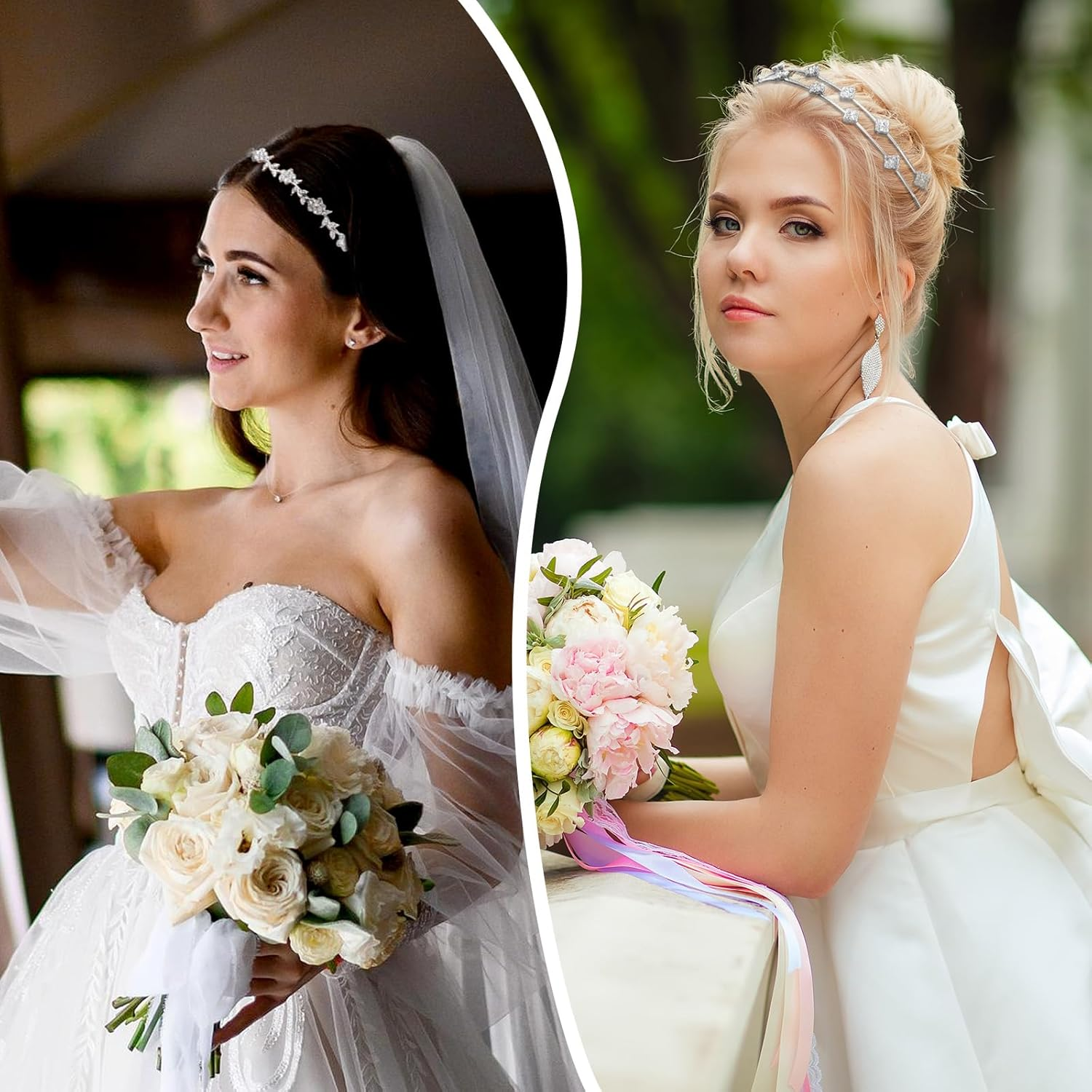 Prasacco Pack of 4 Silver Rhinestone Headband, Wedding Bridal Headband, Rhinestone Headband for Women and Girls, Sparkling Crystal Hair Band for Wedding, Dance, Party, Stage, Daily Life (4 Styles) image number 4