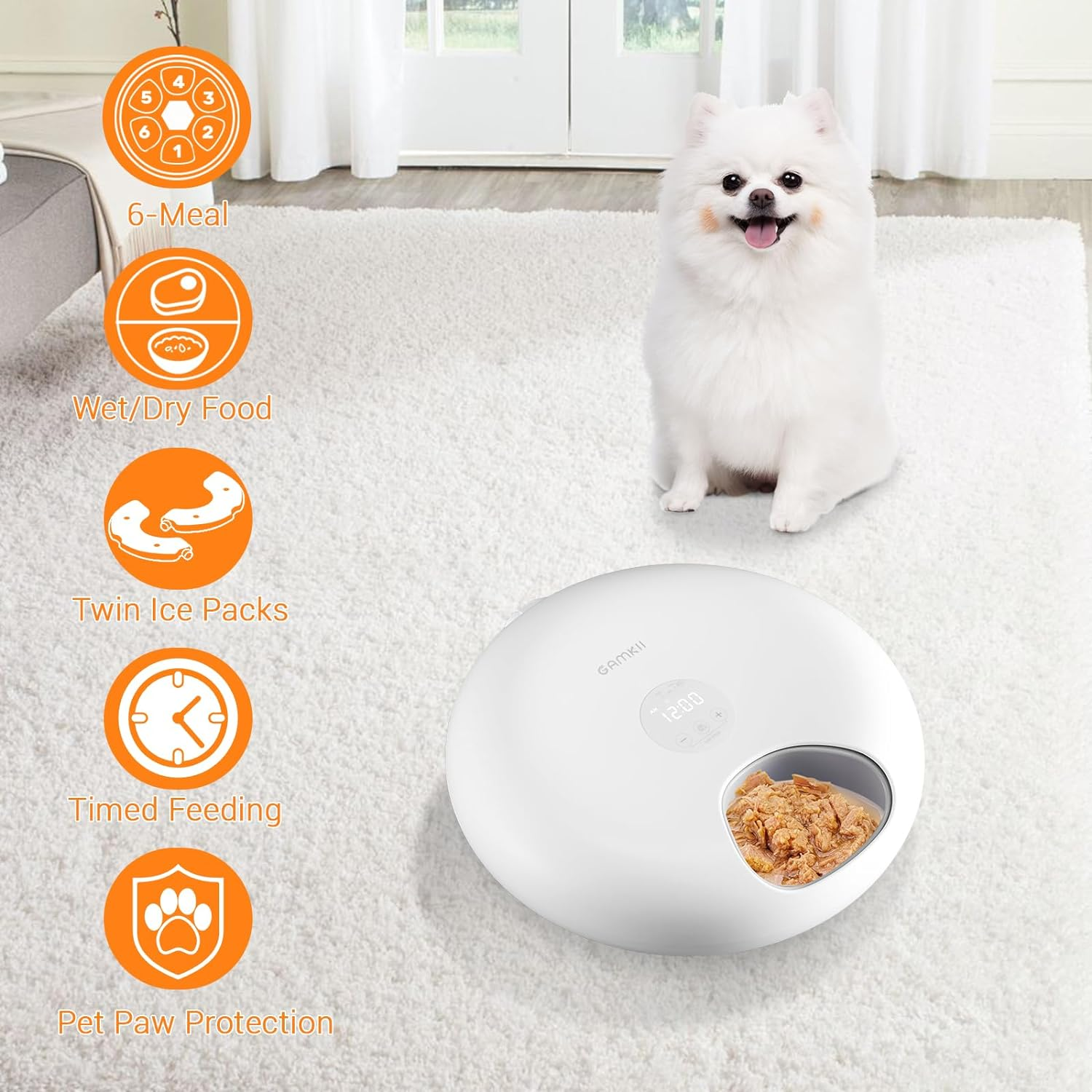 GAMKII Automatic Cat Feeder for Wet Food, 6 Meals Cat Food Dispenser with 2 Ice Packs, Programmable Timer, Rechargeable Cordless Auto Pet Feeder for Cats Small Dogs- Bpa-Free Food Tray image number 3