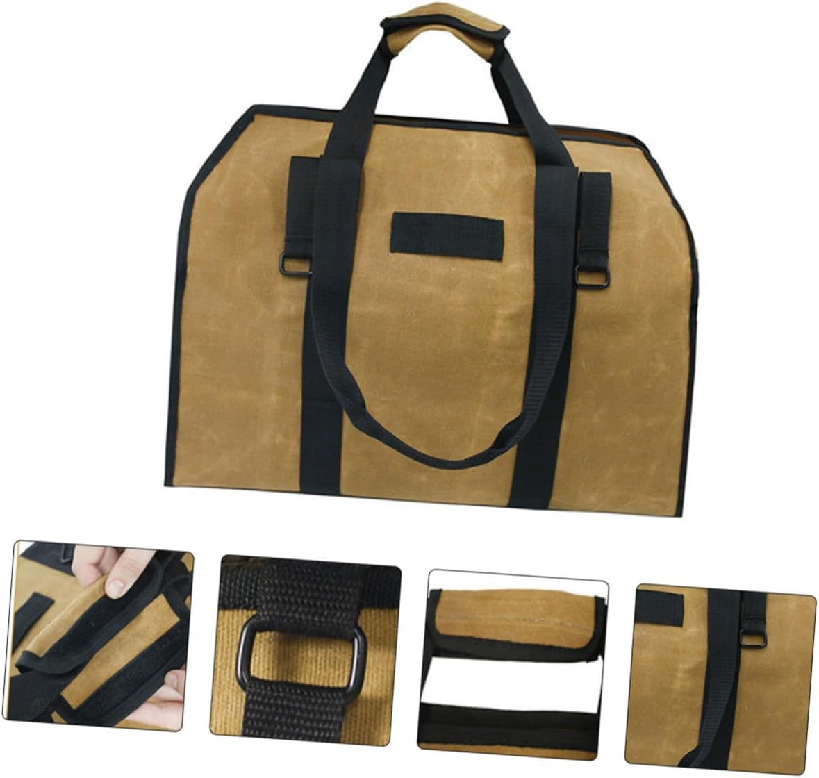 Water-Resistant Waxed Canvas Log Carrier Firewood Tote Bag Capacity Fire-Resistant Storage for Oak Maple Logs with Padded Handles for Camping Fireplace Outdoor Use image number 3
