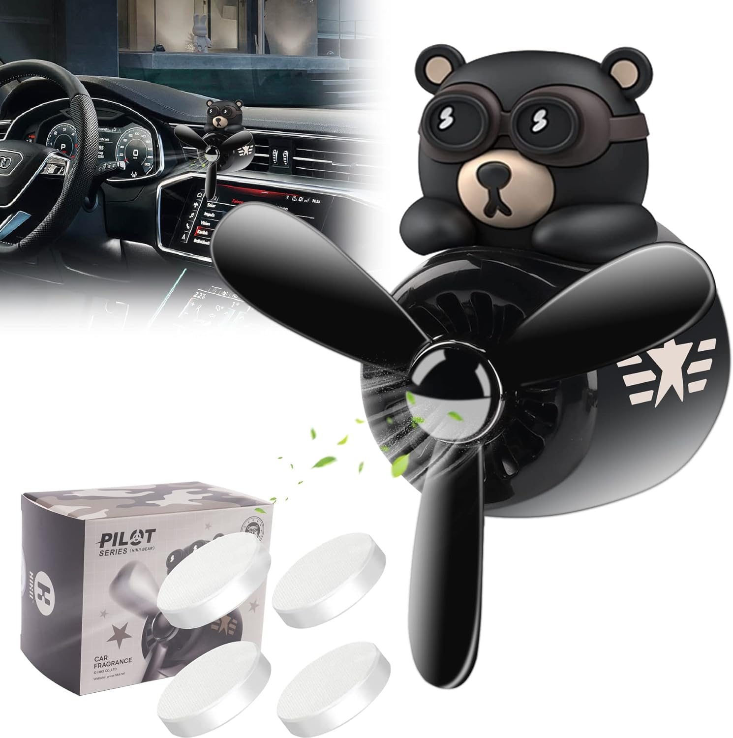 Jimtyee Car Air Freshener Cute Cartoon Bear Pilot Car Diffuser Rotating Propeller Automotive Air Outlet Fan Creative Car Perfume Decoration Cool Car Accessories