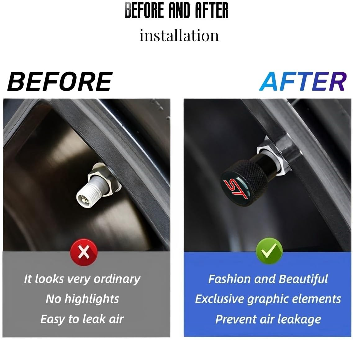 Car Wheel Tire Valve Stem Caps Compatible with ST Tire Air Caps Cover Large Car Logo Metal Material image number 3