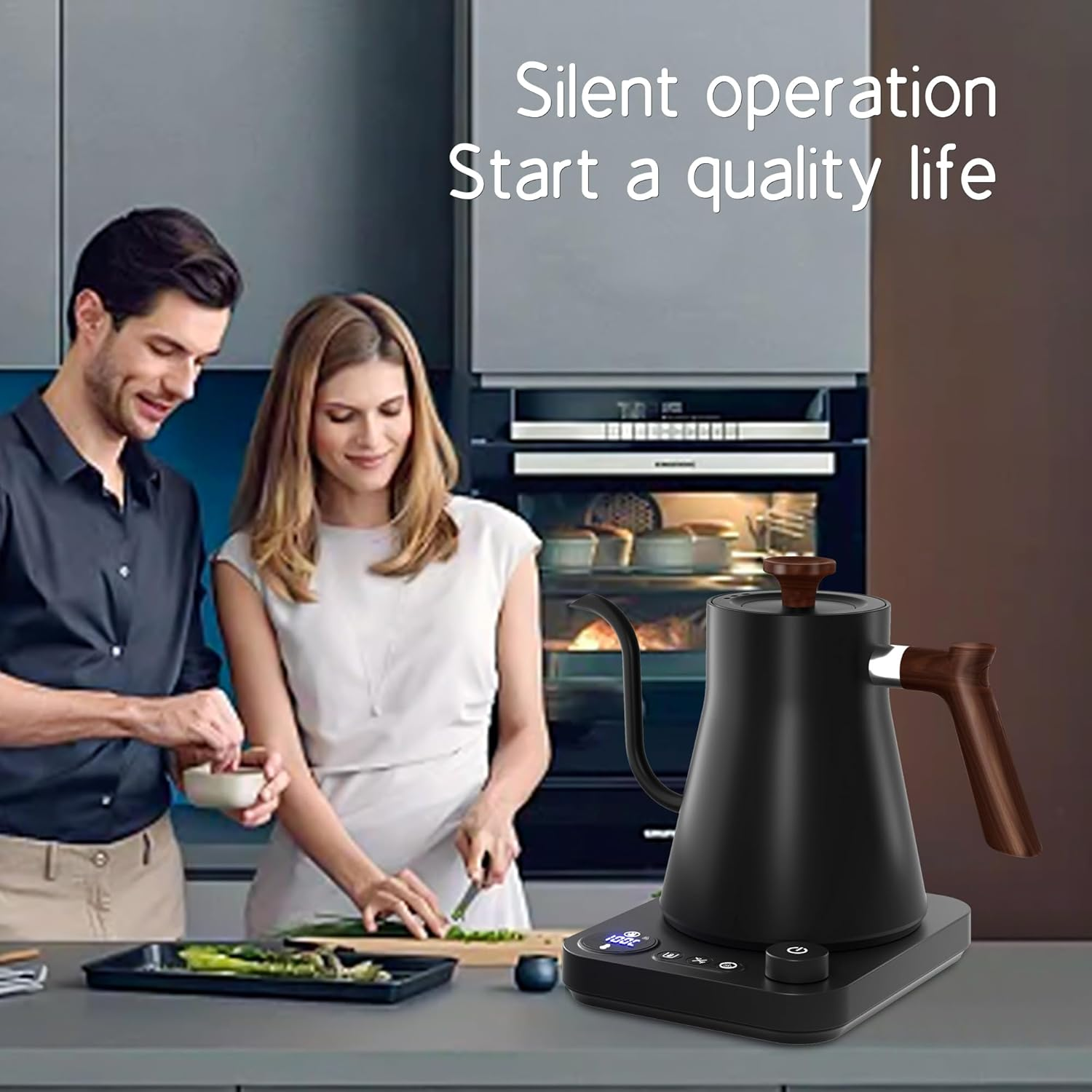 Electric Gooseneck Kettle 0.9L with LCD Display, 304 Stainless Steel Pour-Over Coffee & Tea Hot Water Boiler, Automatic Temperature Control, 1200W Quick Heating Tea Pot image number 5