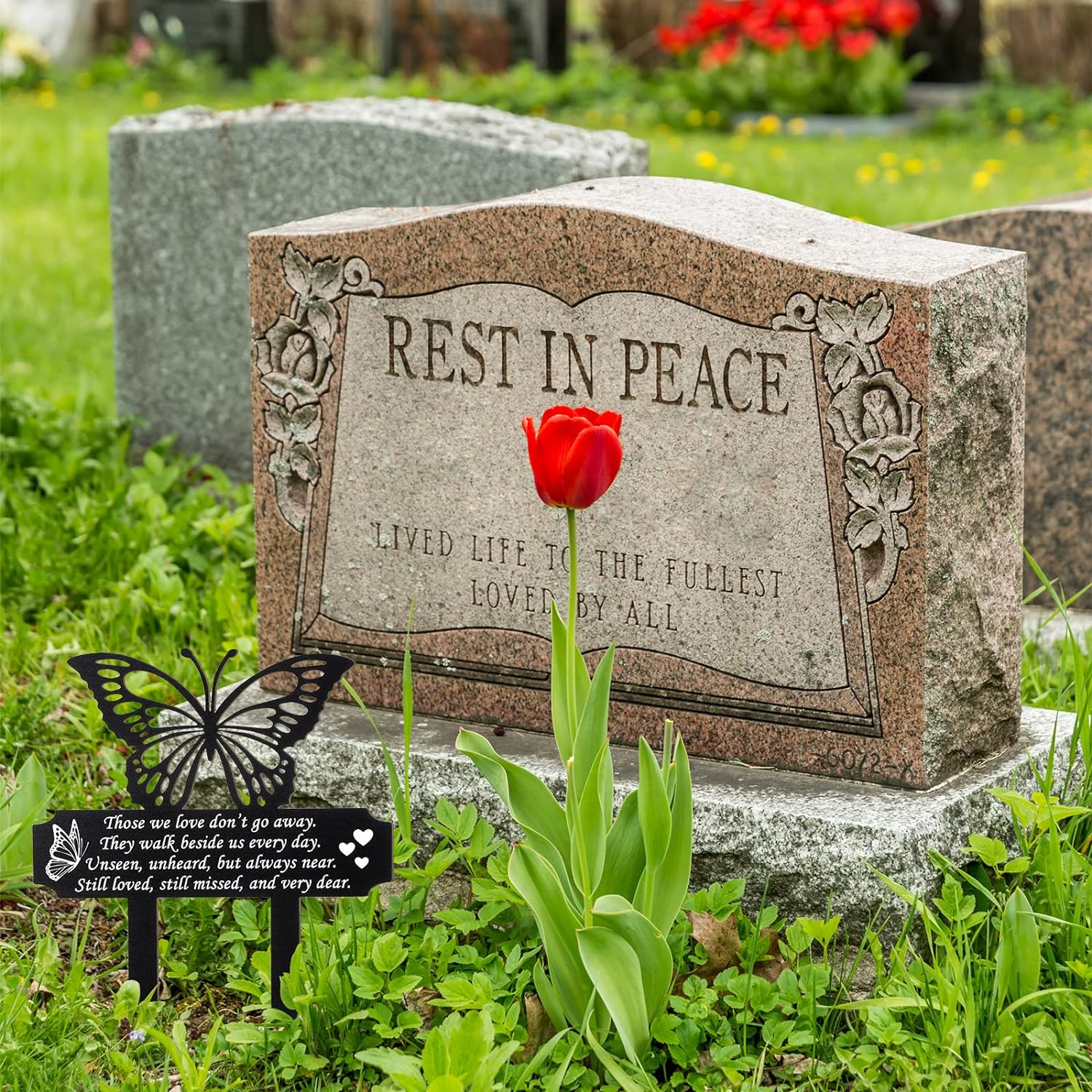 Buryeah Cemetery Decorations for Grave Butterfly Memorial Grave Markers Plaque Stake Metal Memorial Sympathy Cemetery Garden Stake Decoration for Outdoors Yard(Small) image number 2