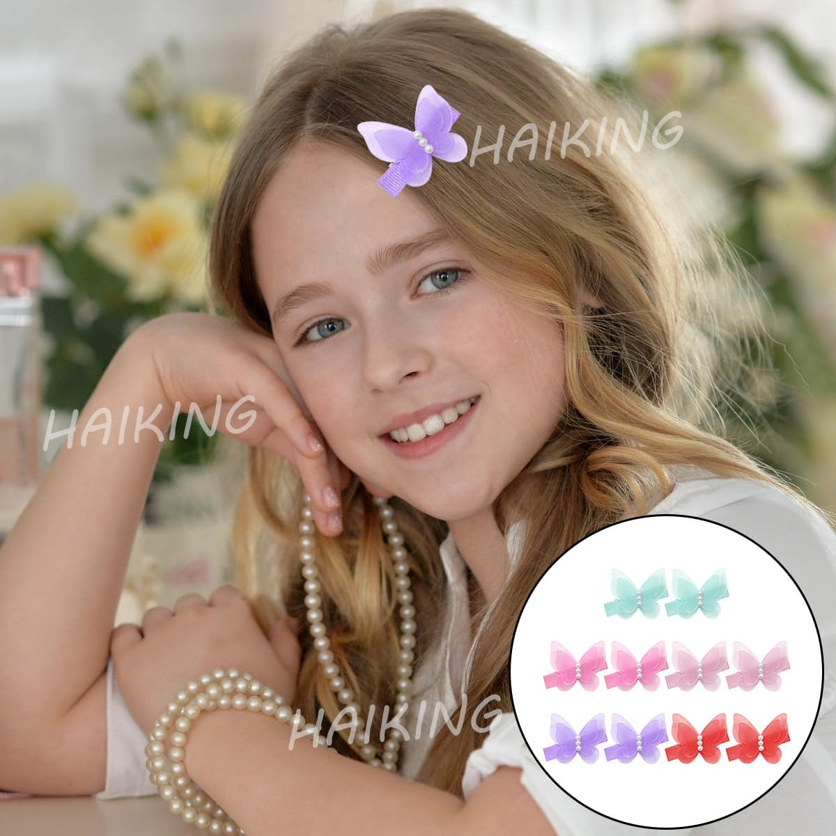 Baby Girl Hair Clips, 10 Pcs Colorful Chiffon Butterfly Hair Clips for Little Girls, Women (5 Colors) image number 4
